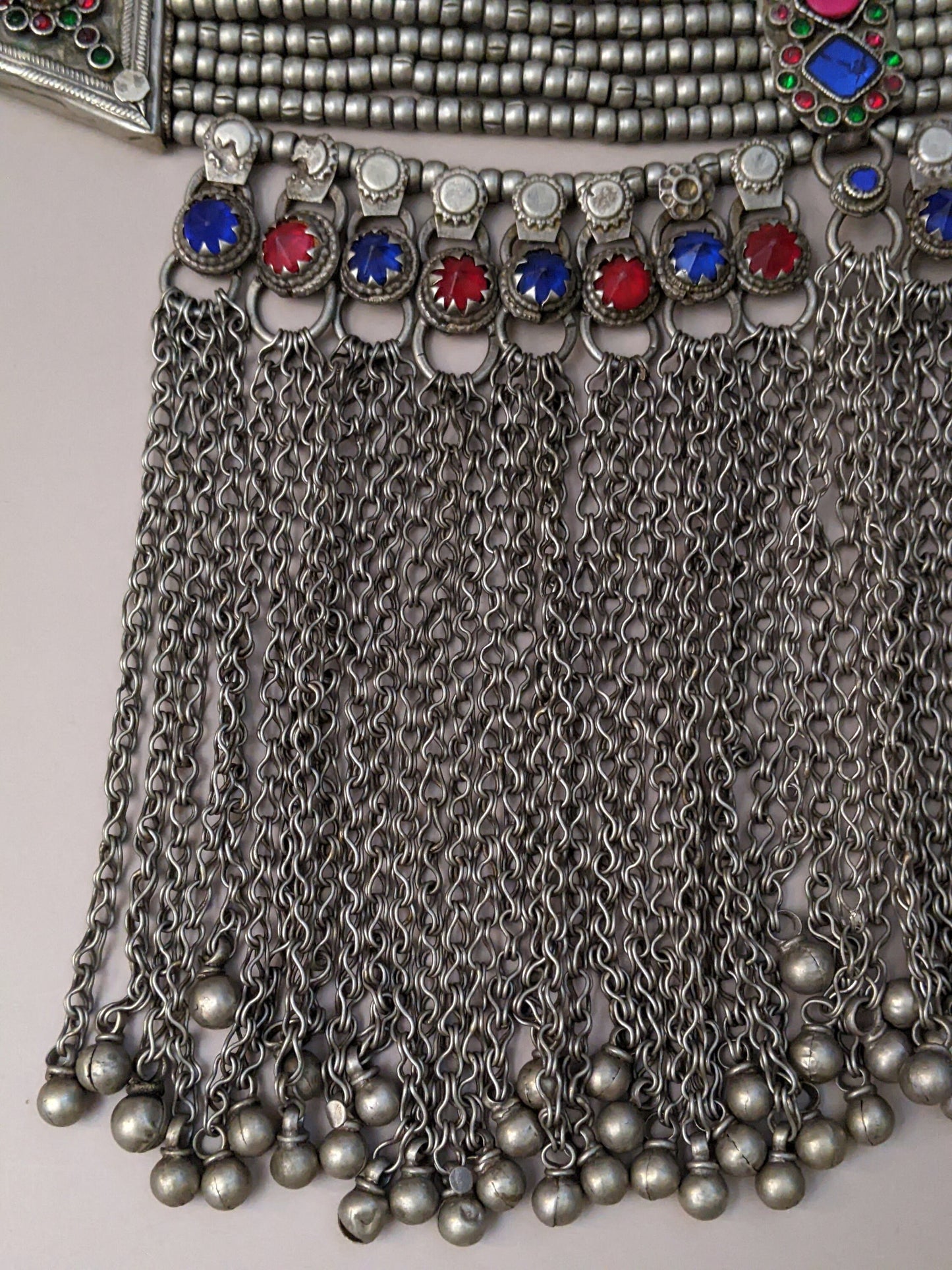 Vintage Tribal Bib Choker Heavy Waziri Ethnic Jewelry Ties to Adjust (16300)