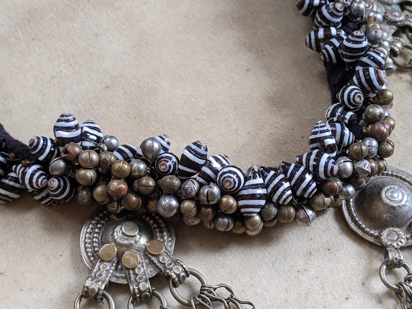 Sculptural Choker Zebra Shells Kuchi Baubles Waziri Tribal Pendants Assemblage Jewelry (16003)