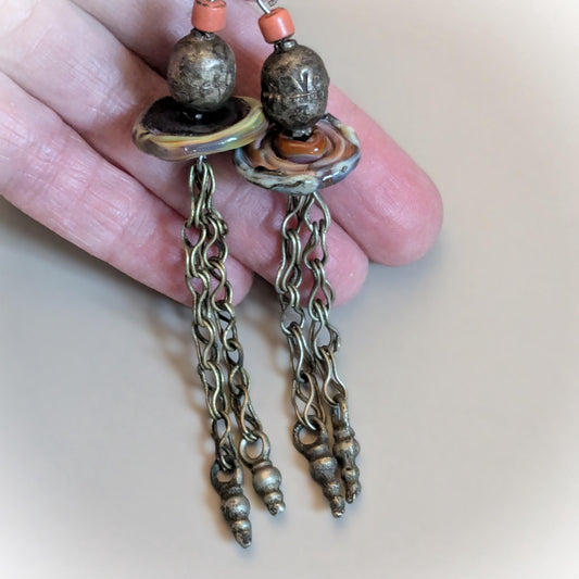 Boho Artisan Earrings Lampwork Vintage Ethiopian Beads Kuchi Tribal Spacers (16807)