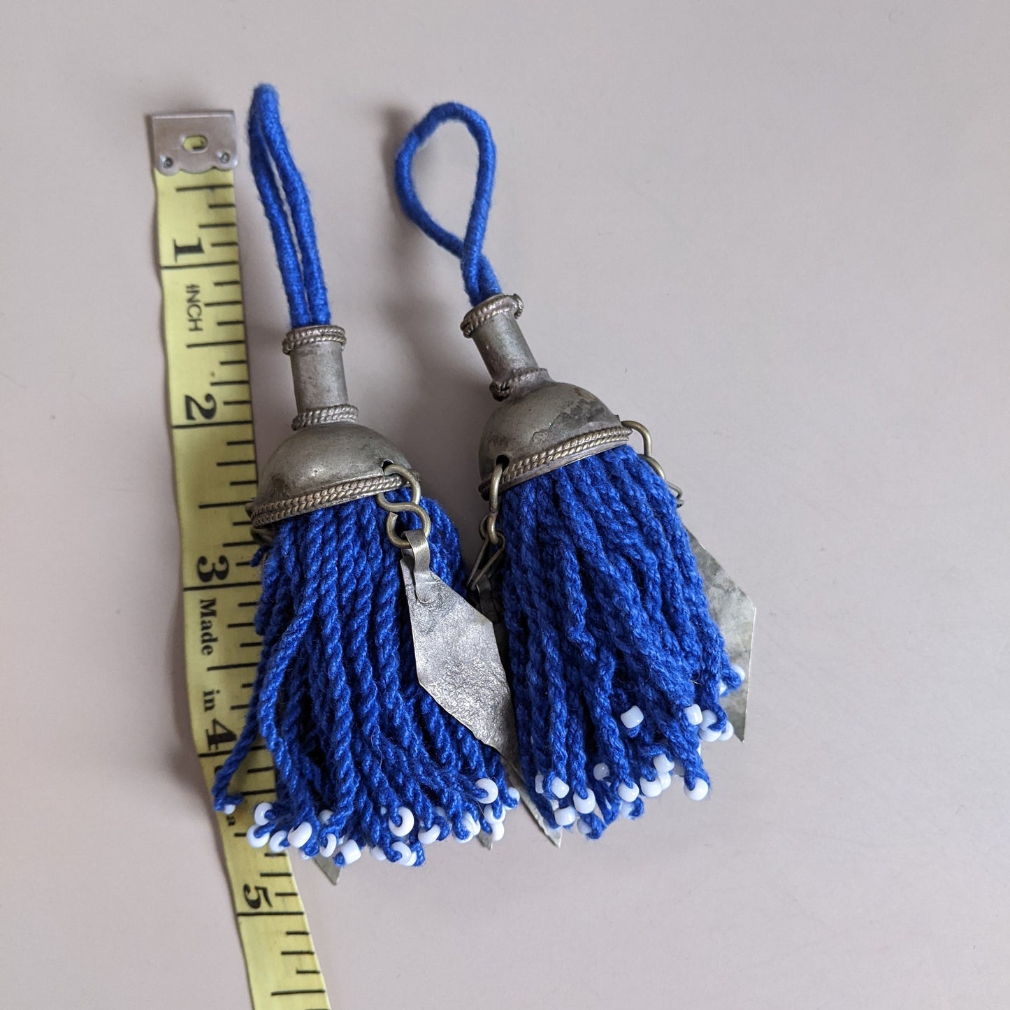 Turkmen Tassels Unique Vintage Tops Pointy Dangles Pair Cobalt Blue (15269)