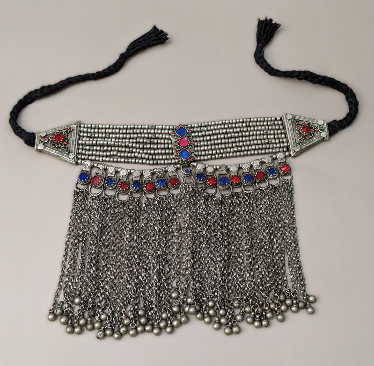 Vintage Tribal Bib Choker Heavy Waziri Ethnic Jewelry Ties to Adjust (16300)