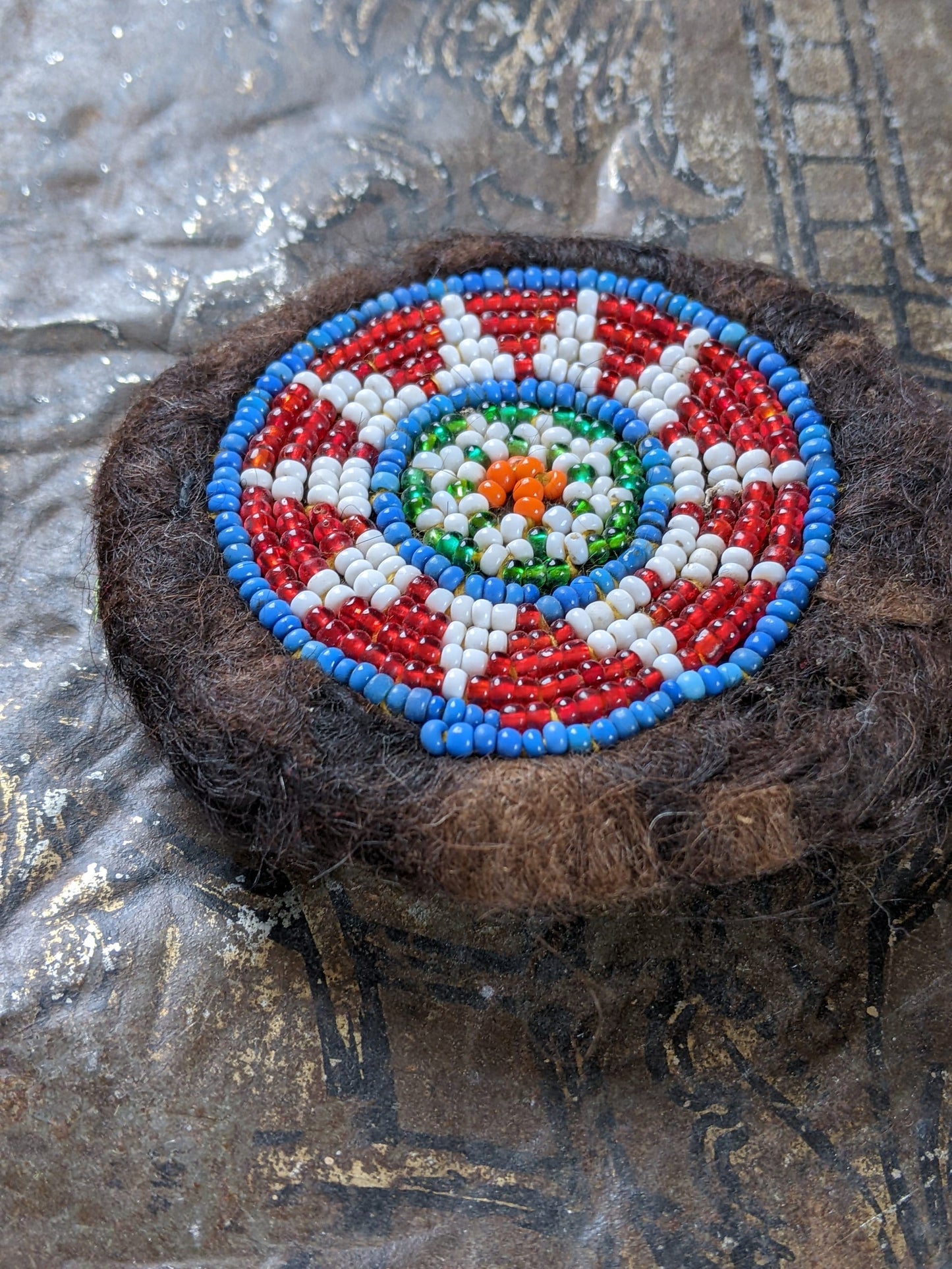 Beaded Tribal Patch Medallion Kuchi Gul Felted Animal Hair Base (#10126)