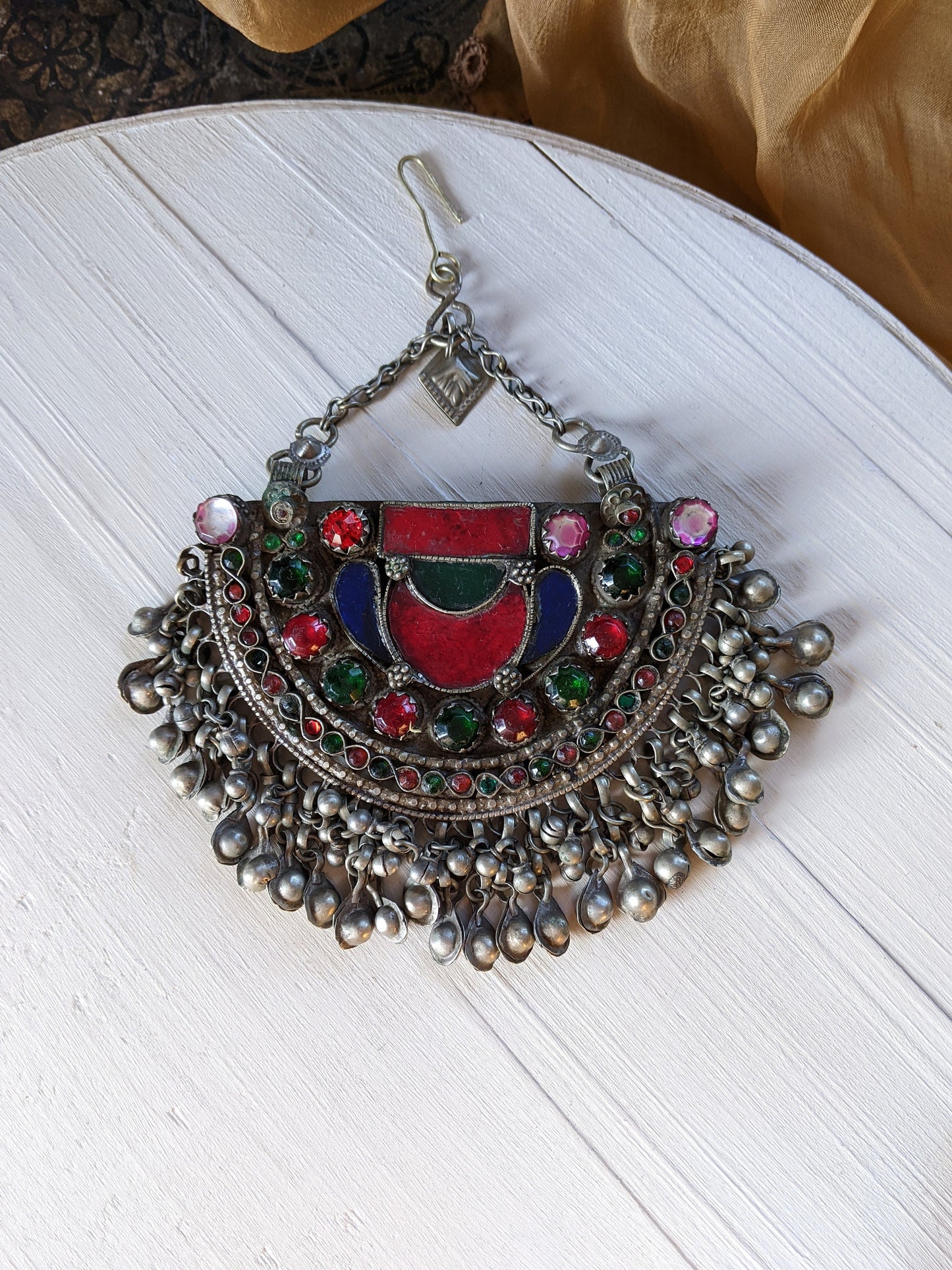 INCREDIBLY LARGE Vintage Kuchi Tribal Headdress Pendant Tikka Jhoomer (#11150)