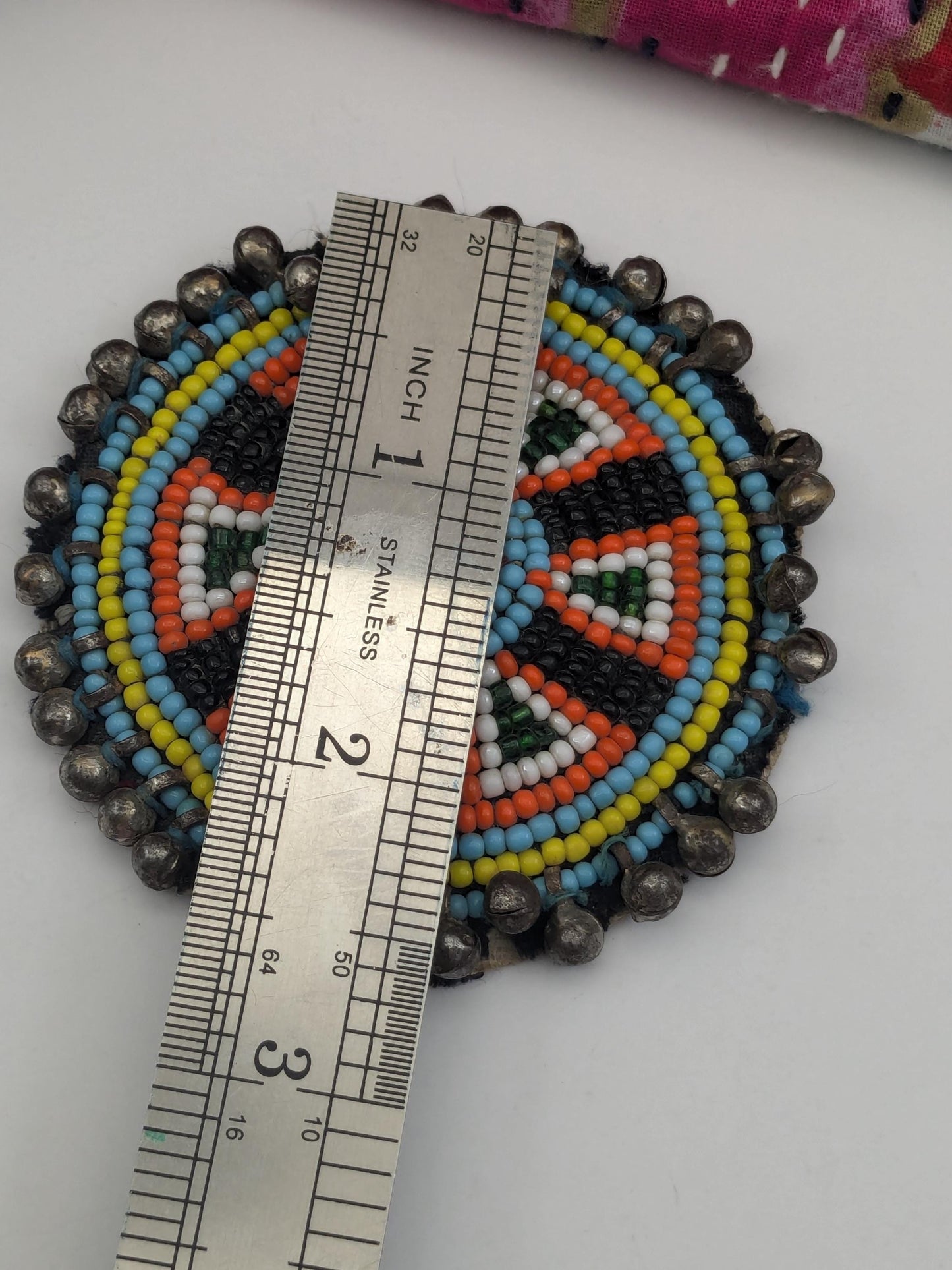 Vintage Baloch Beaded Gul Flower Patch Bauble Accents Black Beads (17257)