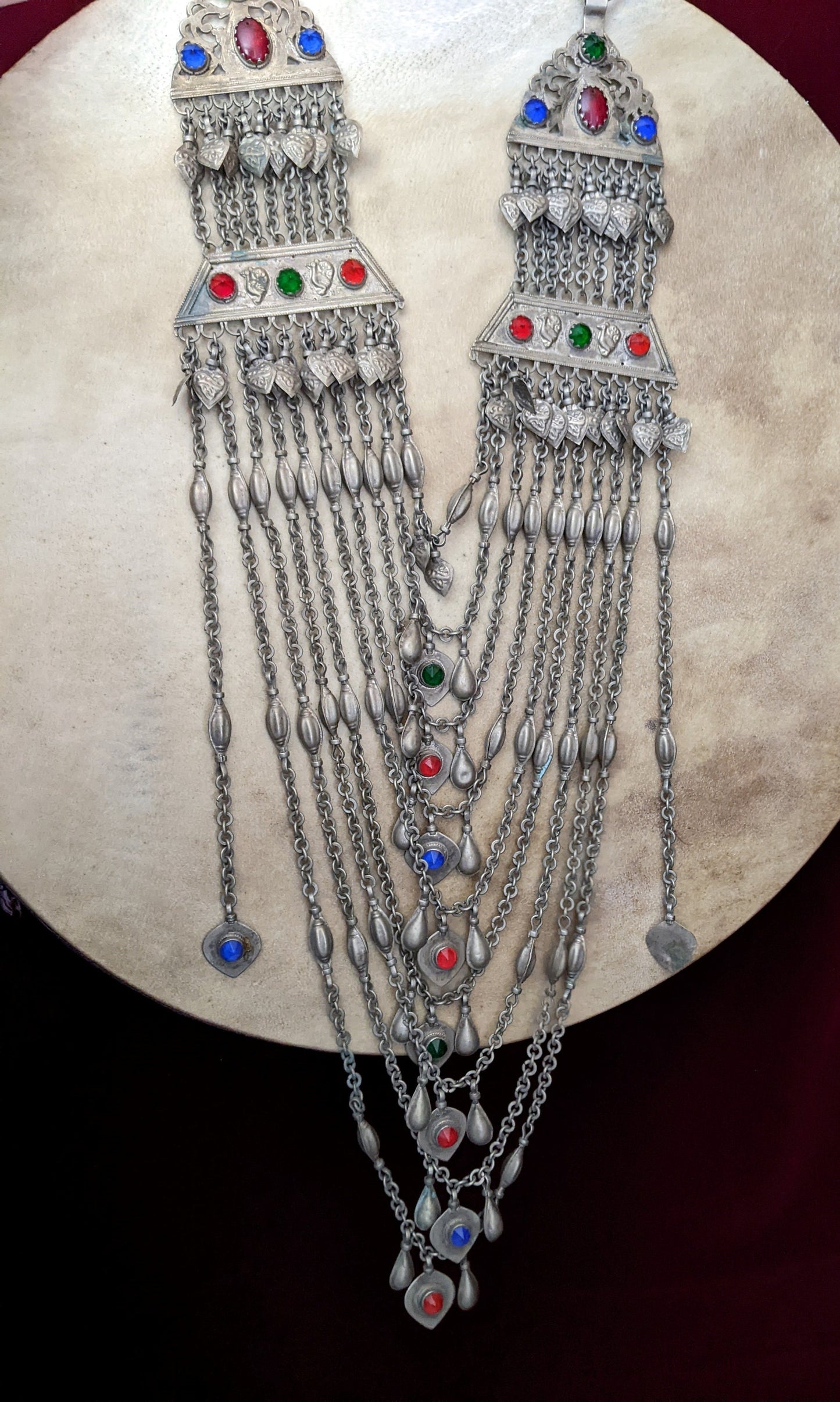 Vintage Afghan Tribal Adornment Necklace Drape Hearts Birds Chandaahar (#14039)