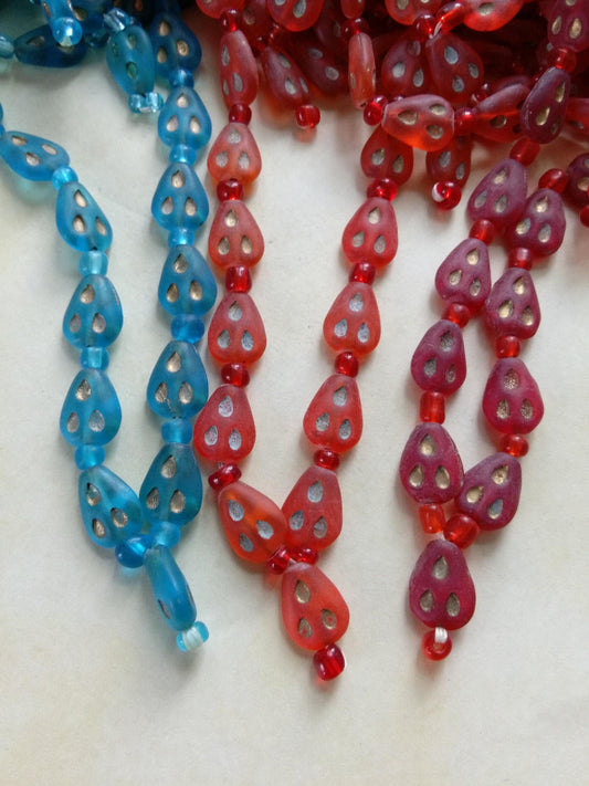 Frosted Glass Beads from Afghanistan You Pick Color Red Orange or Blue