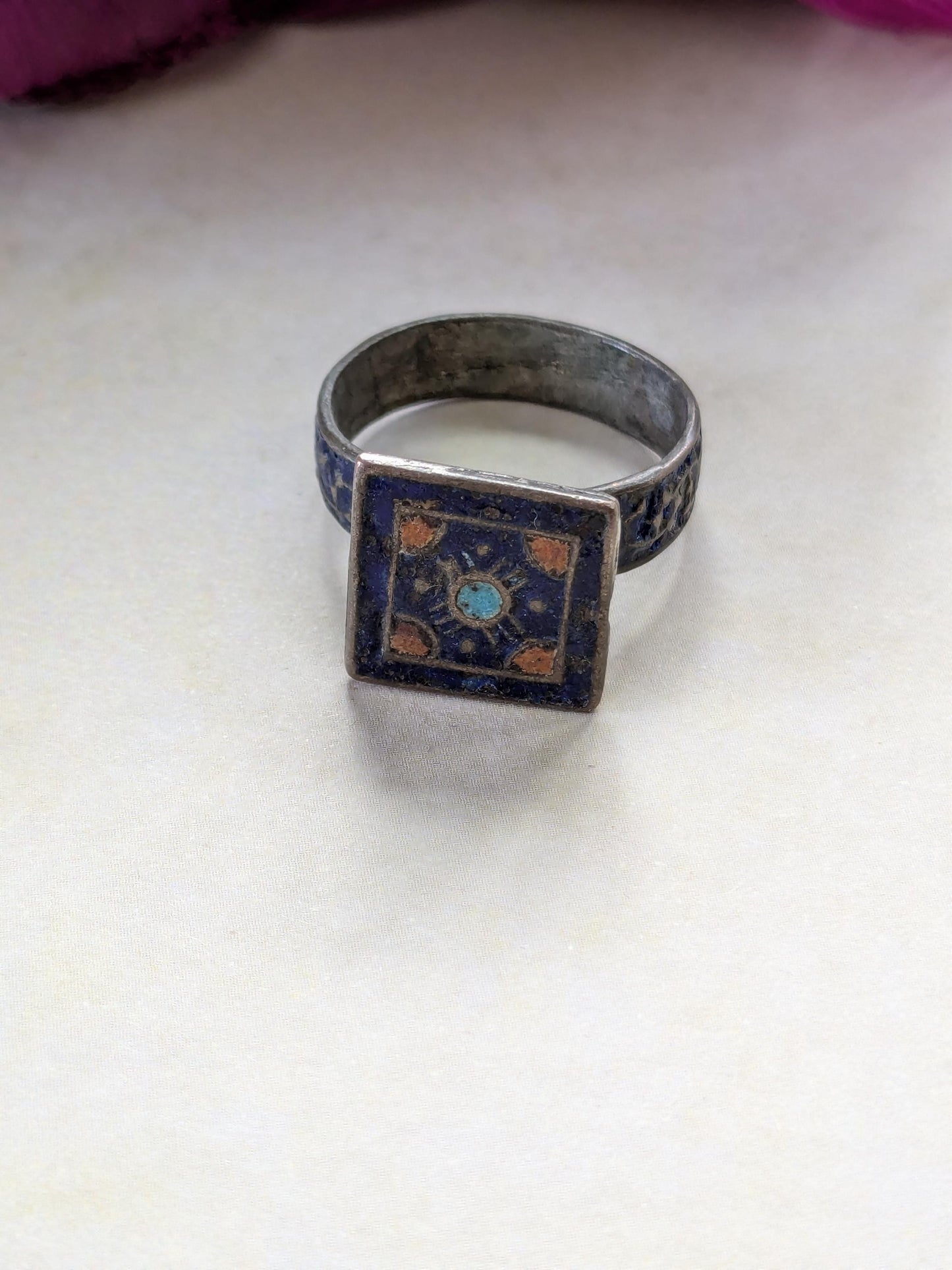 Vintage Multan Blue Enamel Ring Punjab Pakistani Jewelry 8 US (17185)