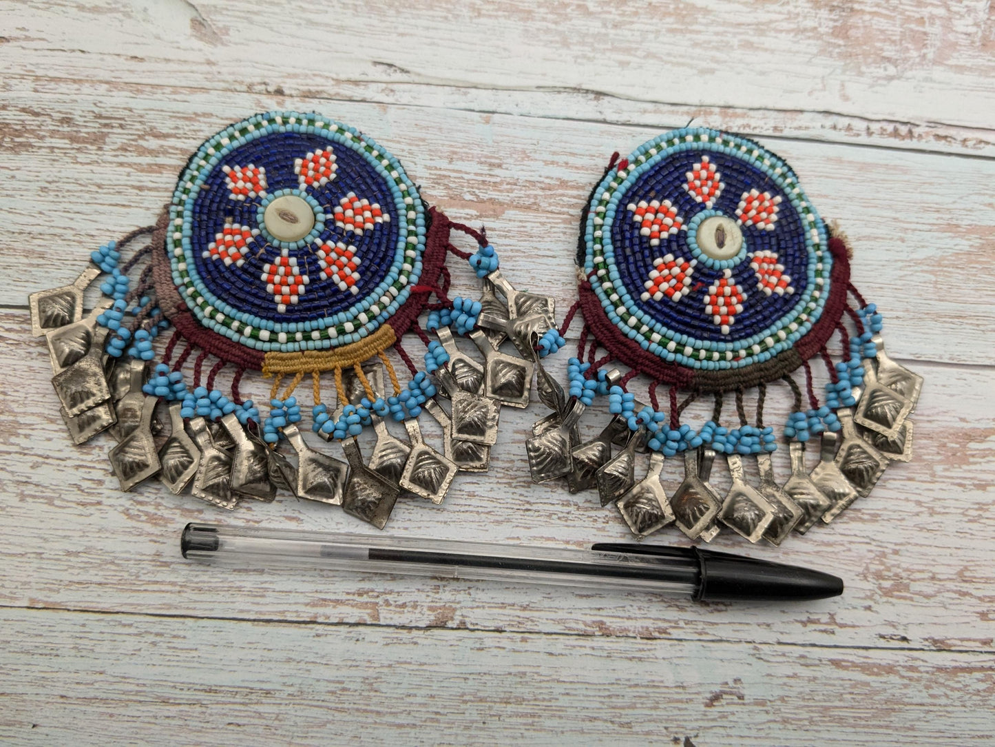 Unique Vintage Kuchi Beaded Gul Patches Jingling Accents Unique Pair (17152)