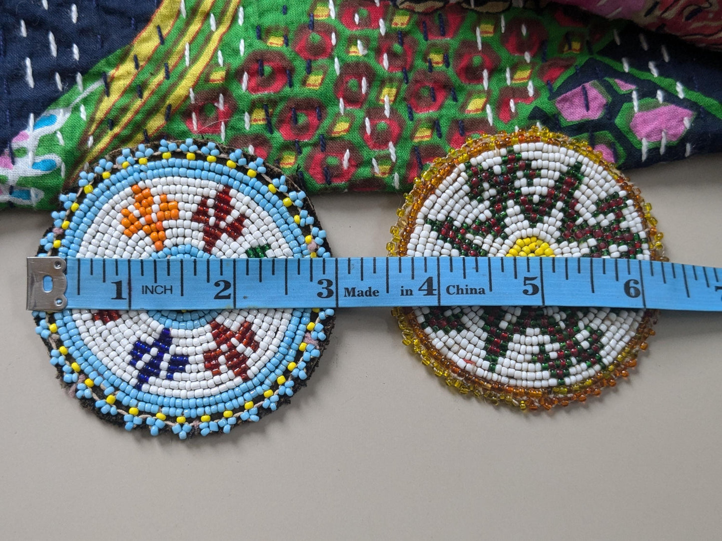 Vintage Beaded Kuchi Tribal Gul Flowers Patches Mismatched Pair (17264)