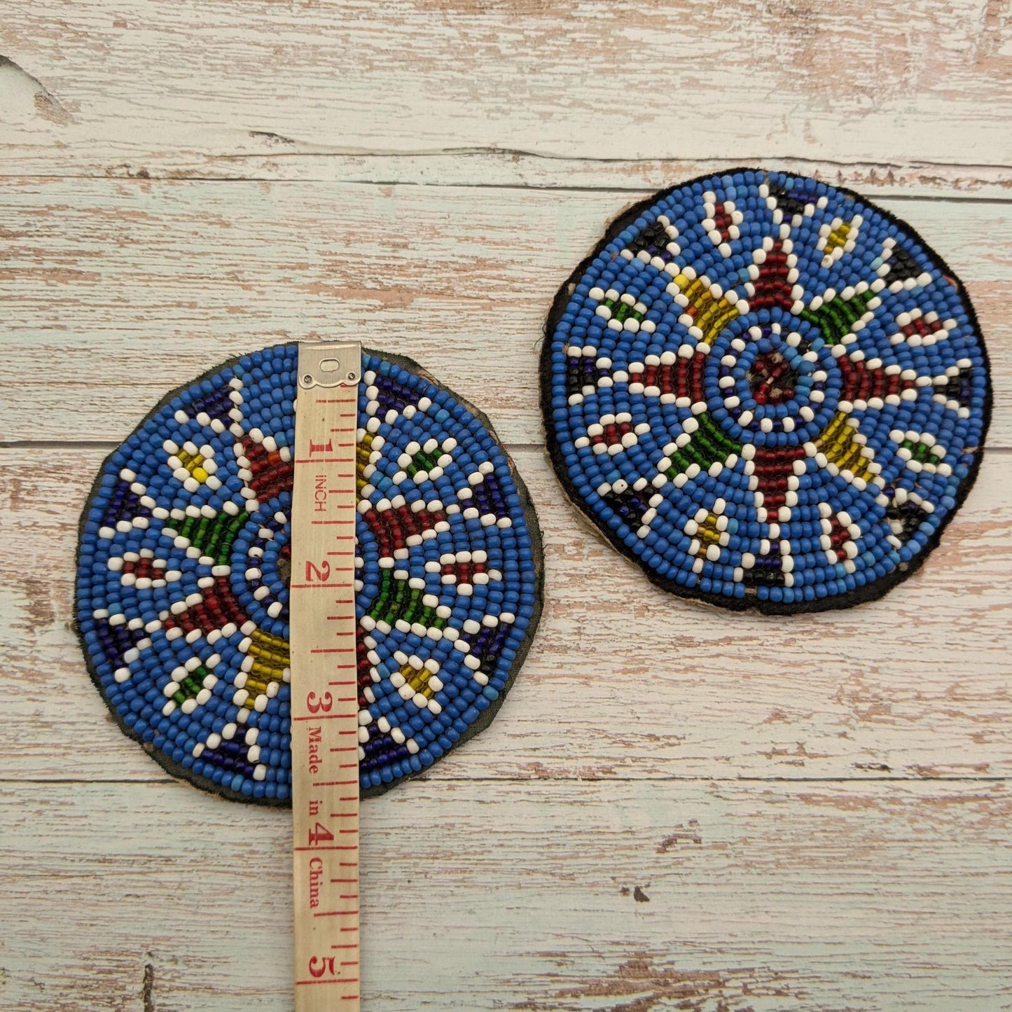 Vintage Balochi Tribal Beaded Patches Matching Pair 3.5" Wide (17156)