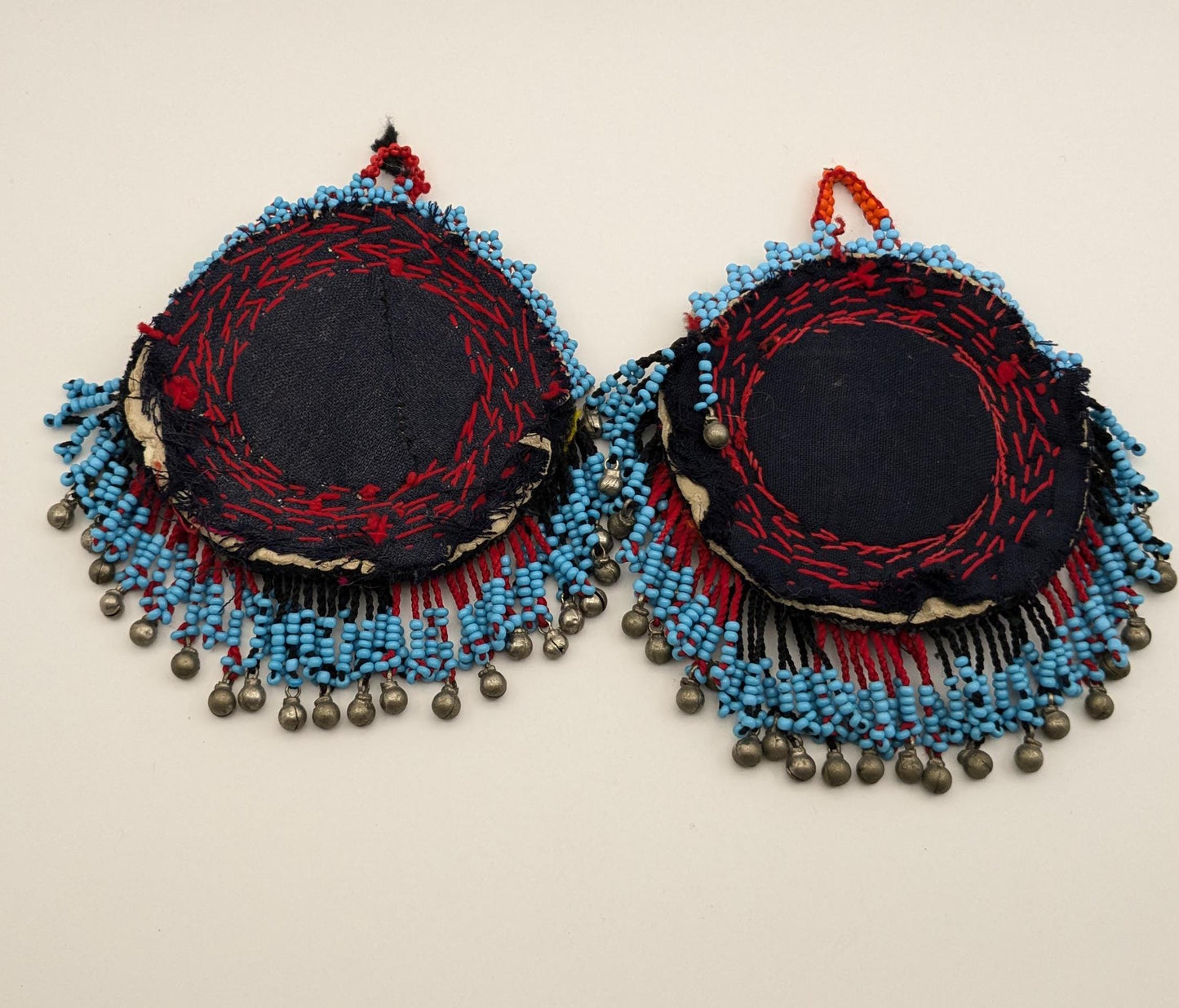 Vintage Kuchi Beaded Tassels Unique Pair Mirror Centers (17154)