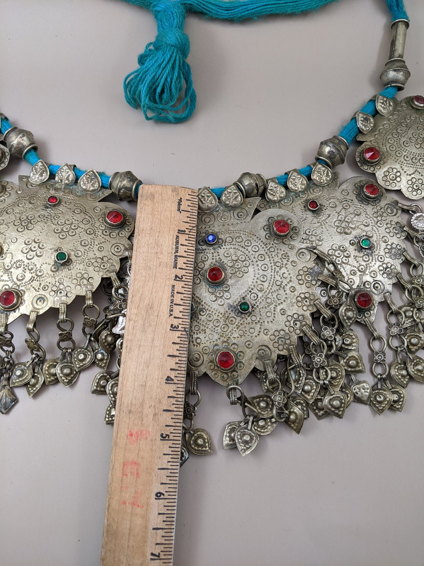 Tribal Jewelry Large Vintage Kashmiri Multi-Pendant Necklace Drape Original Condition (#14966)