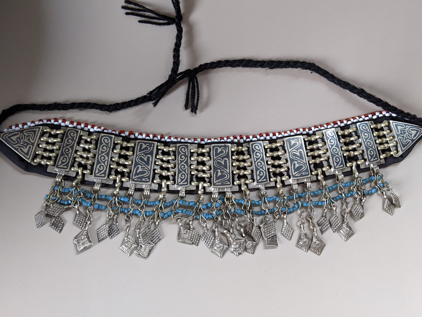 Vintage Afghan Hazara Niello Choker Ties to Adjust (#14481)