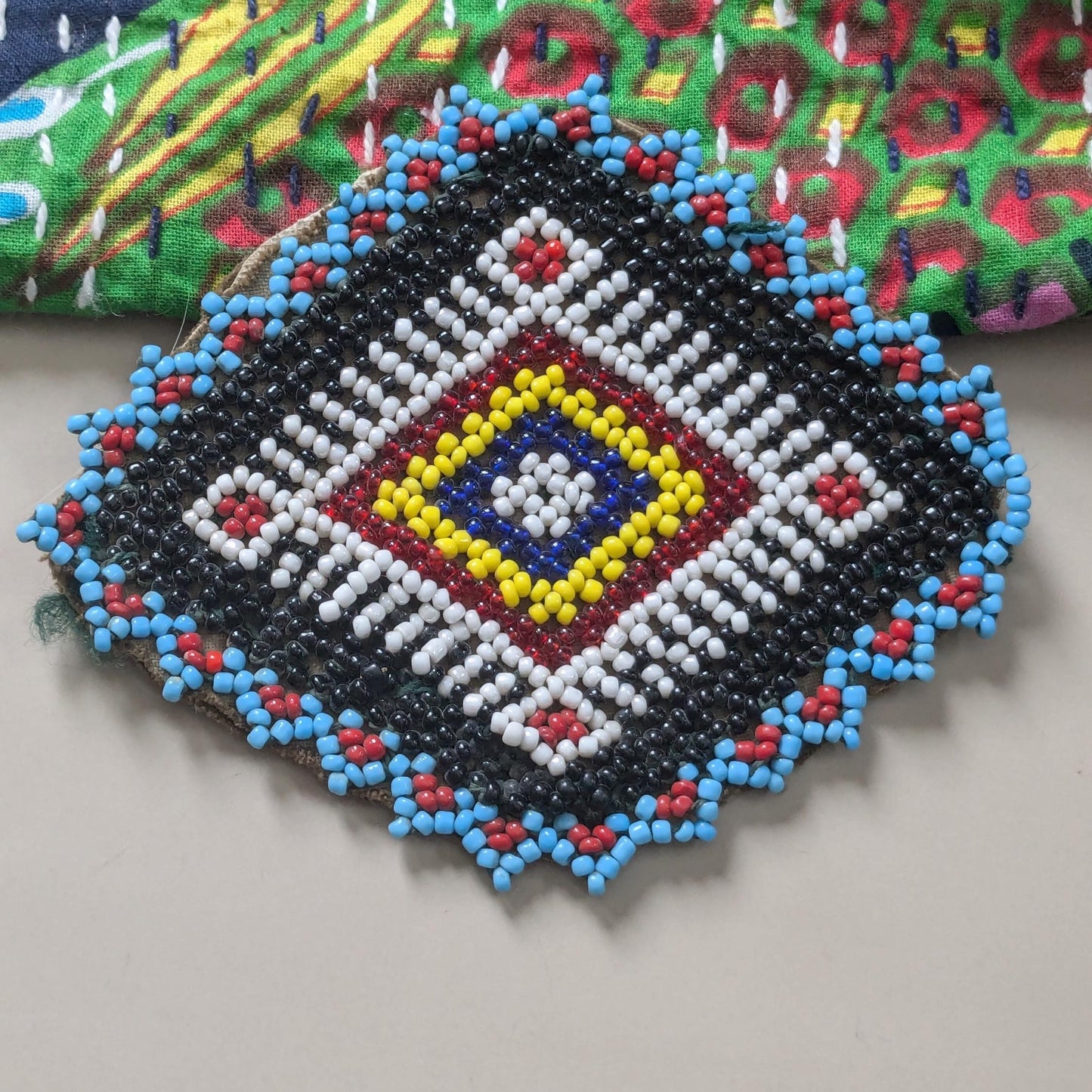 Vintage Baloch Beaded Evil Eye Patch 4" x 3" (17271)