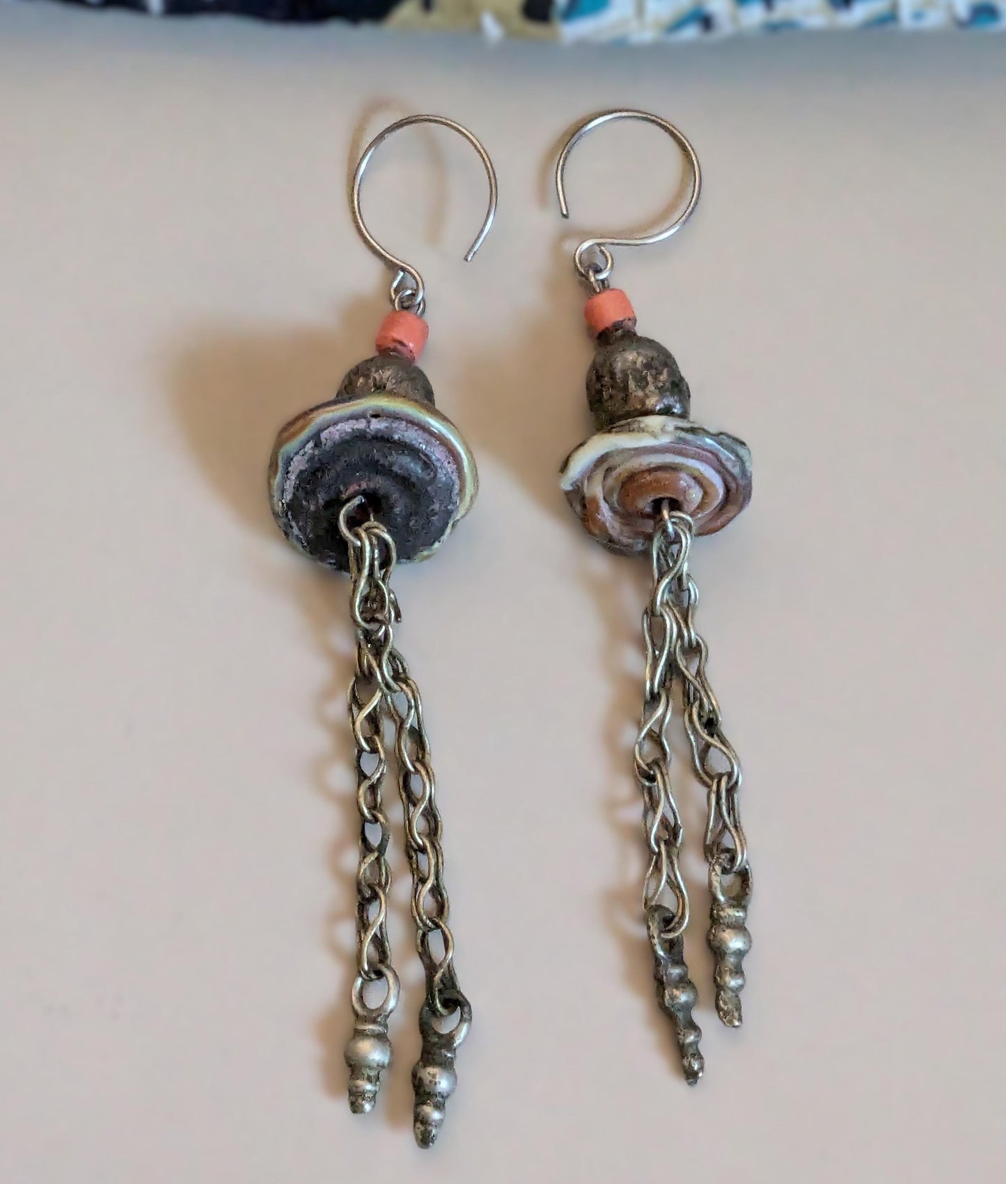 Boho Artisan Earrings Lampwork Vintage Ethiopian Beads Kuchi Tribal Spacers (16807)