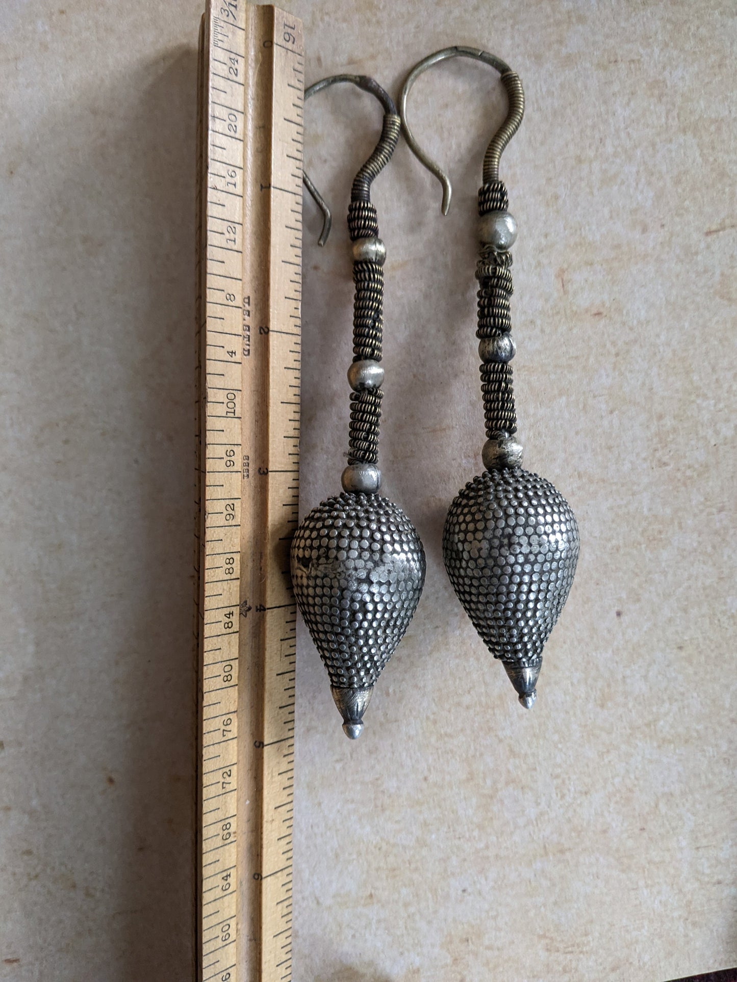 Old Vintage Nuristani Nooristani Earrings Large Gauge Tribal Afghan Jewelry (#12546)