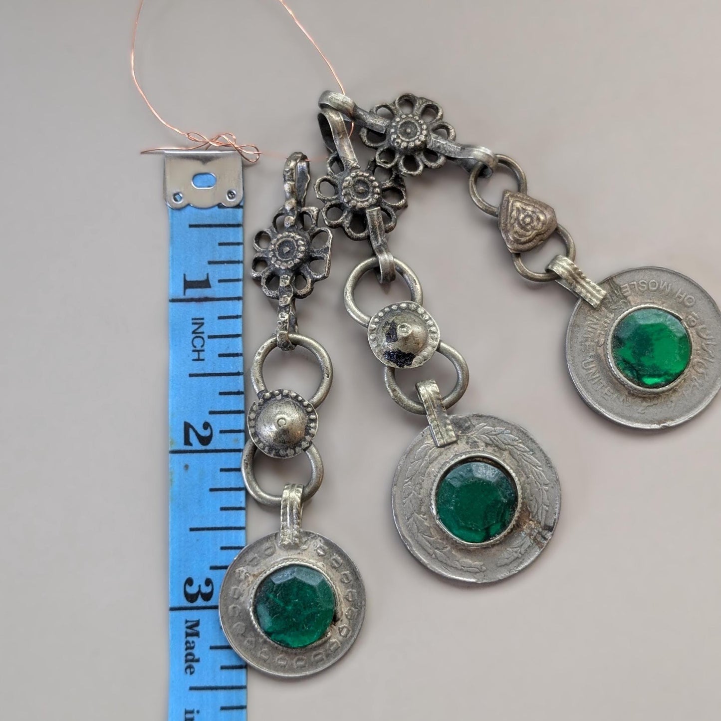 Old Afghan Tribal Necklace Pendants S-Loops Connectors Coin Accents 3 Pieces (17034)