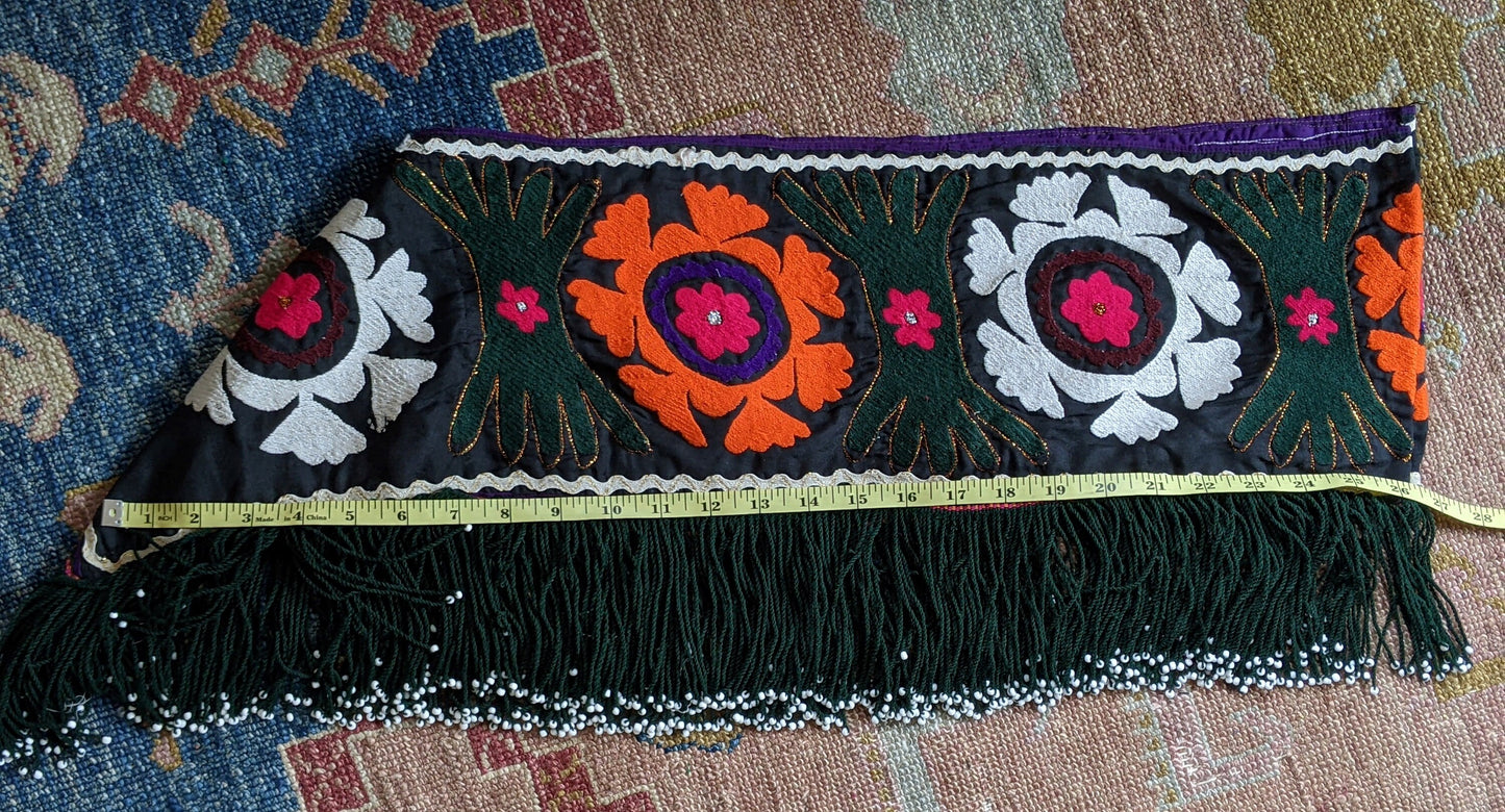 Handstiched Uzbek Textile Saye Gosha Segusha Black with Bright Colors (#14292)