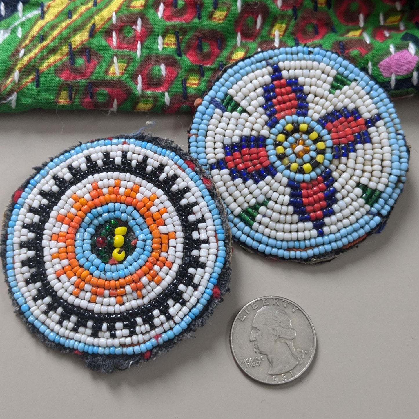 Vintage Beaded Kuchi Tribal Gul Flowers Patches Mismatched 2.5" (17269)