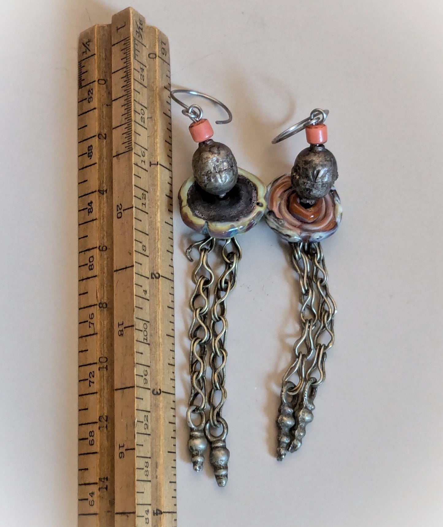 Boho Artisan Earrings Lampwork Vintage Ethiopian Beads Kuchi Tribal Spacers (16807)