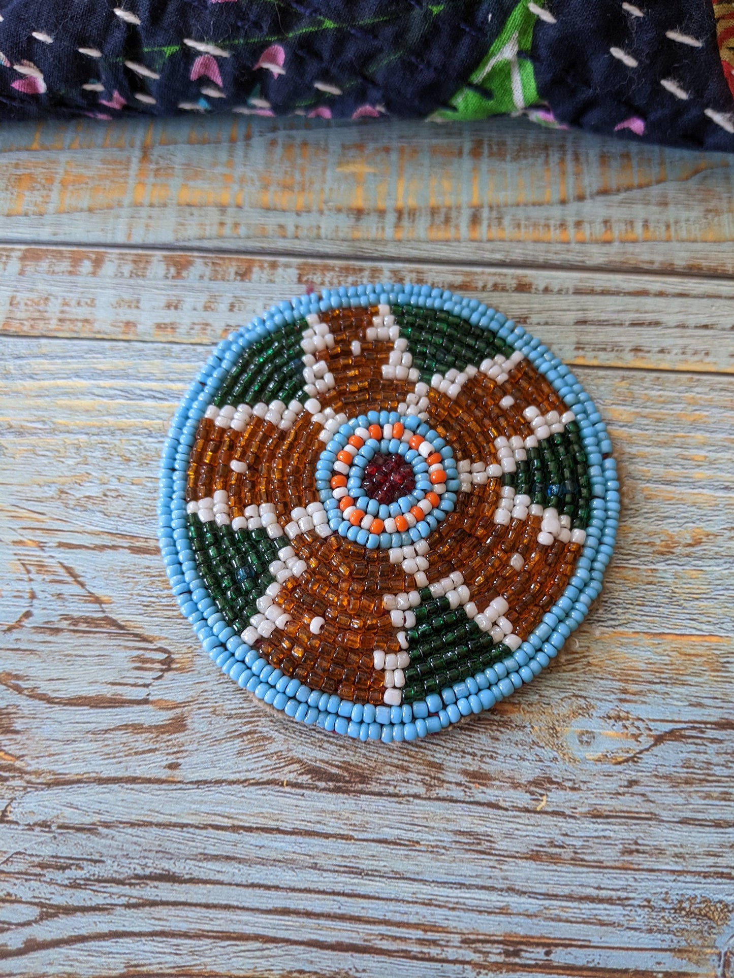 2.5" Vintage Kuchi Tribal Beaded Patch Medallion Gul Flower Applique DIY Supplies Green Orange Blue Red White (#13351)