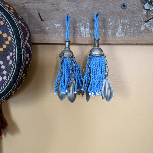 Pair Turkmen Tassels Periwinkle Blue Unique Vintage Tops Interesting Dangles