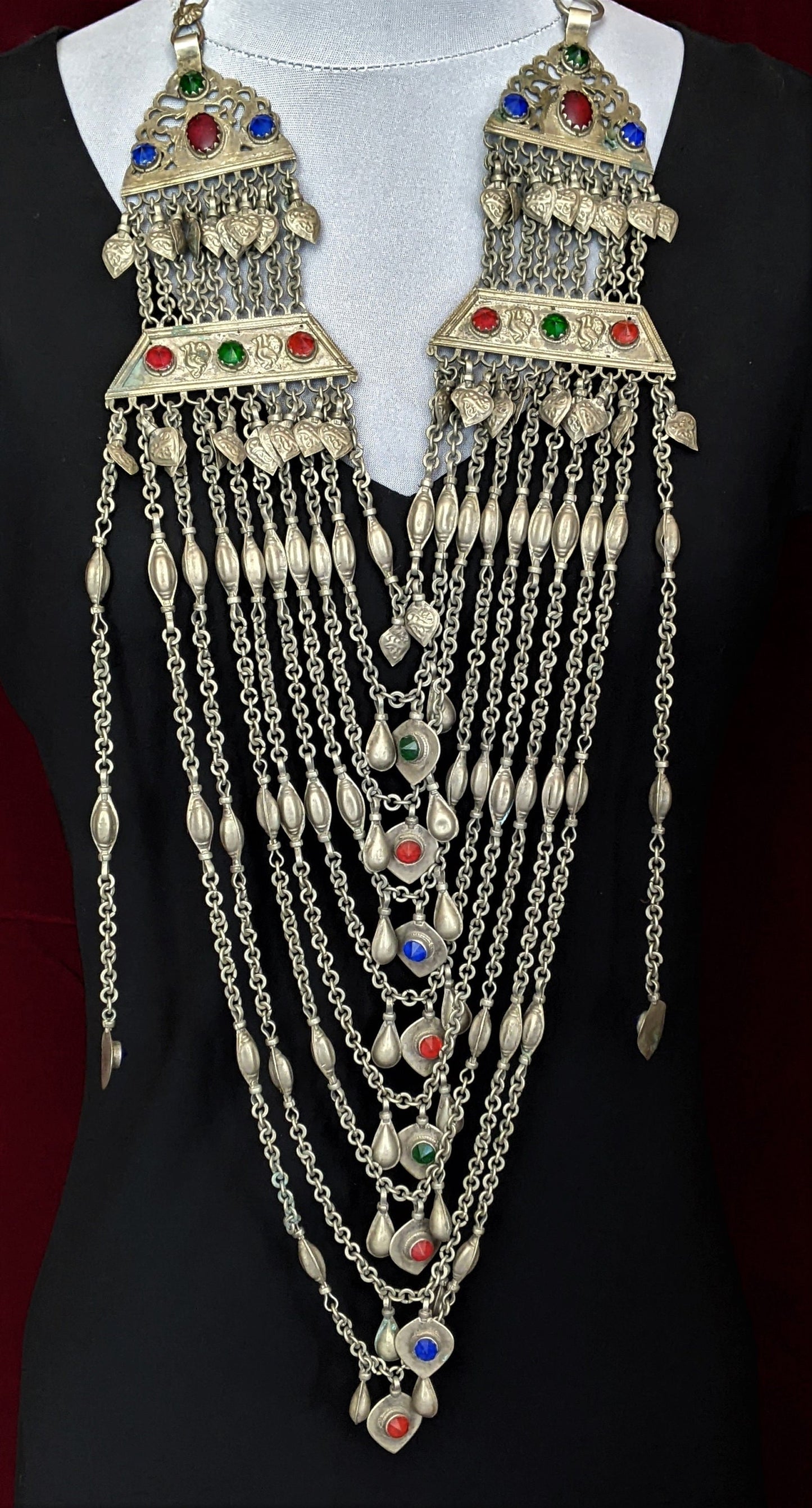 Vintage Afghan Tribal Adornment Necklace Drape Hearts Birds Chandaahar (#14039)