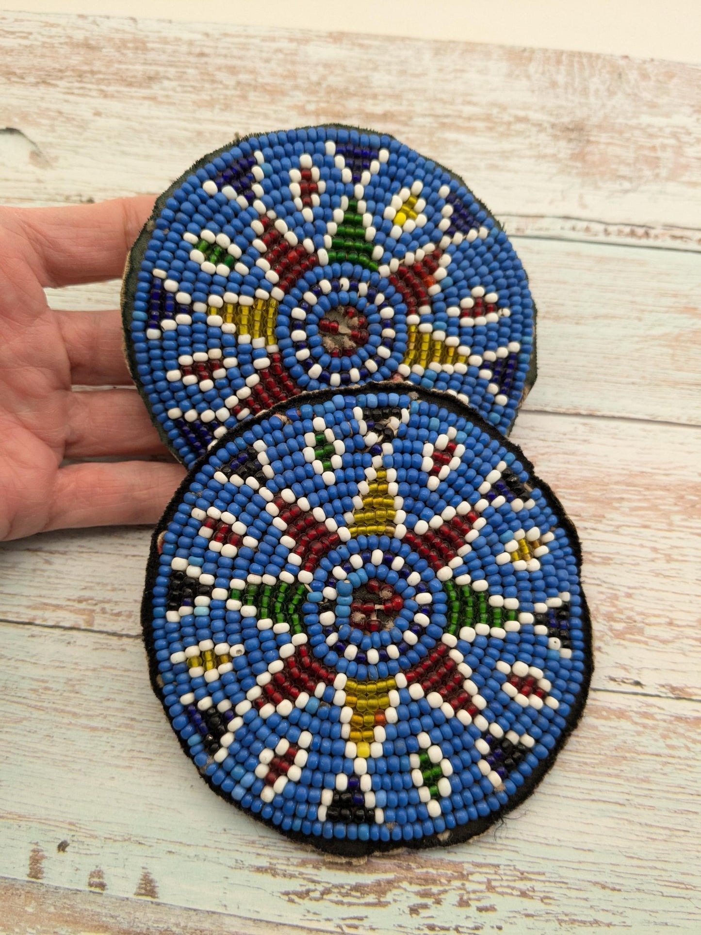 Vintage Balochi Tribal Beaded Patches Matching Pair 3.5" Wide (17156)