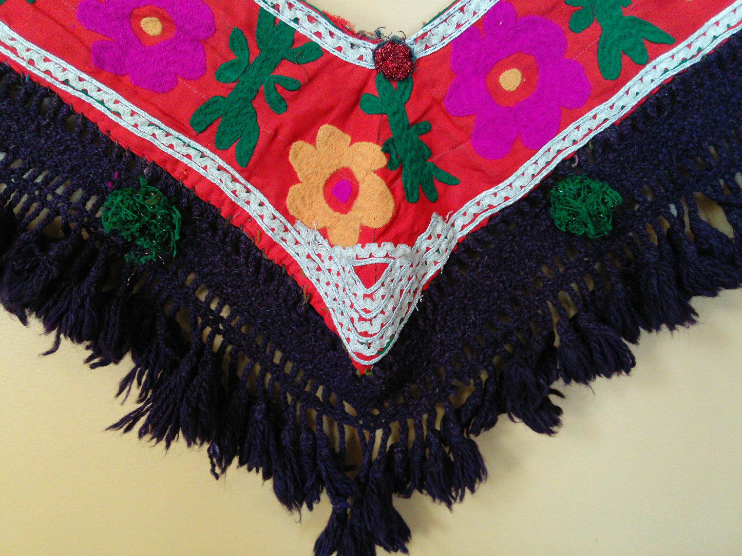 Vintage Uzbek Bright Orange Pink Segusha Embroidery