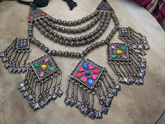 Refurbished Vintage Kashmiri Bib Multi-Strand Necklace Unique (15570)