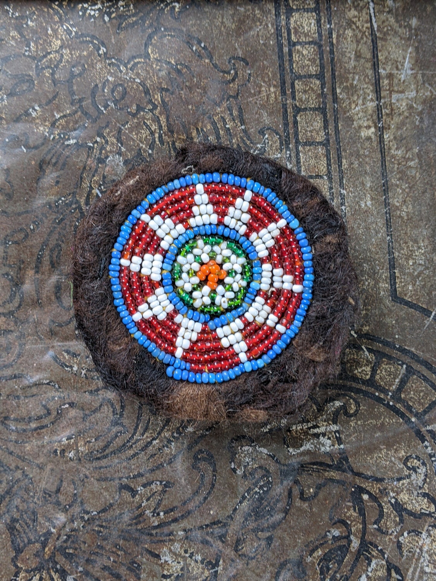 Beaded Tribal Patch Medallion Kuchi Gul Felted Animal Hair Base (#10126)