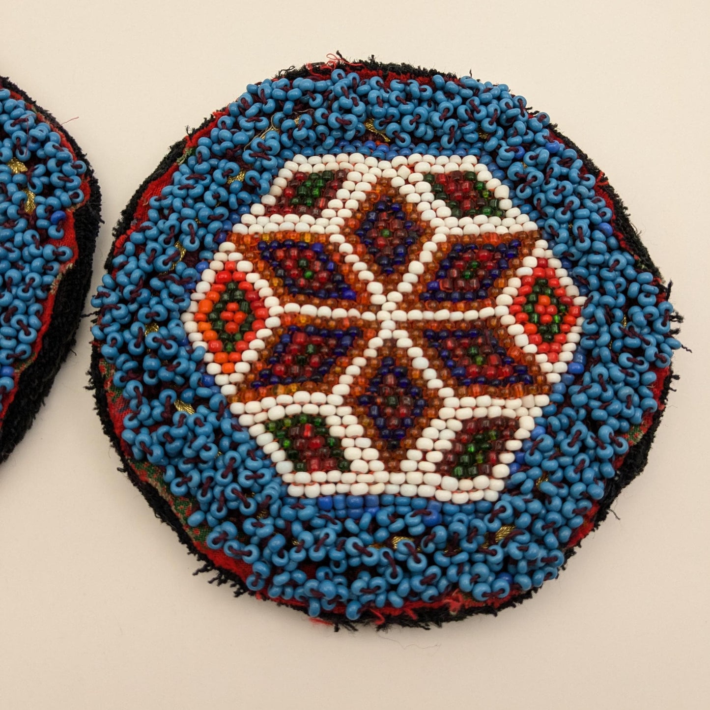 Vintage Kuchi Tribal Gul Flowers Beaded Patches Large Pair 4.5" (17142)