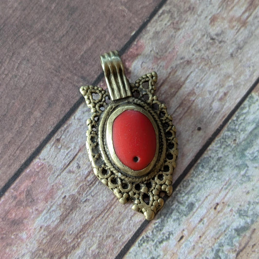 Tribal Pendant Vintage Waziri Focal Orange Glass Center (16566)