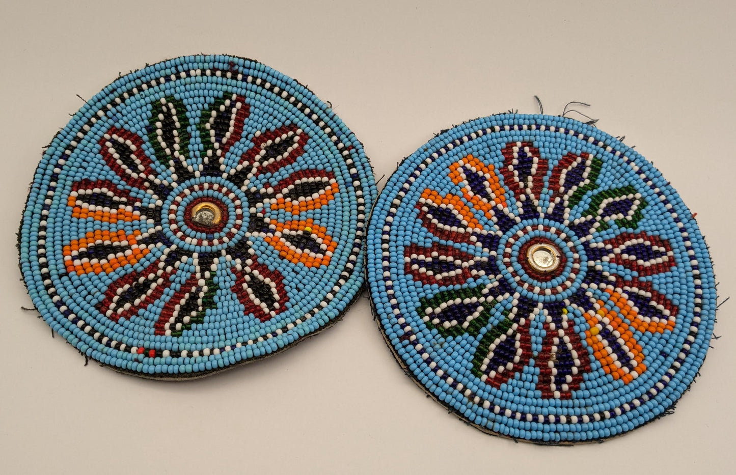 Vintage LARGE Beaded Baloch Light Blue Tribal Flower Patches 5.5" (17143)