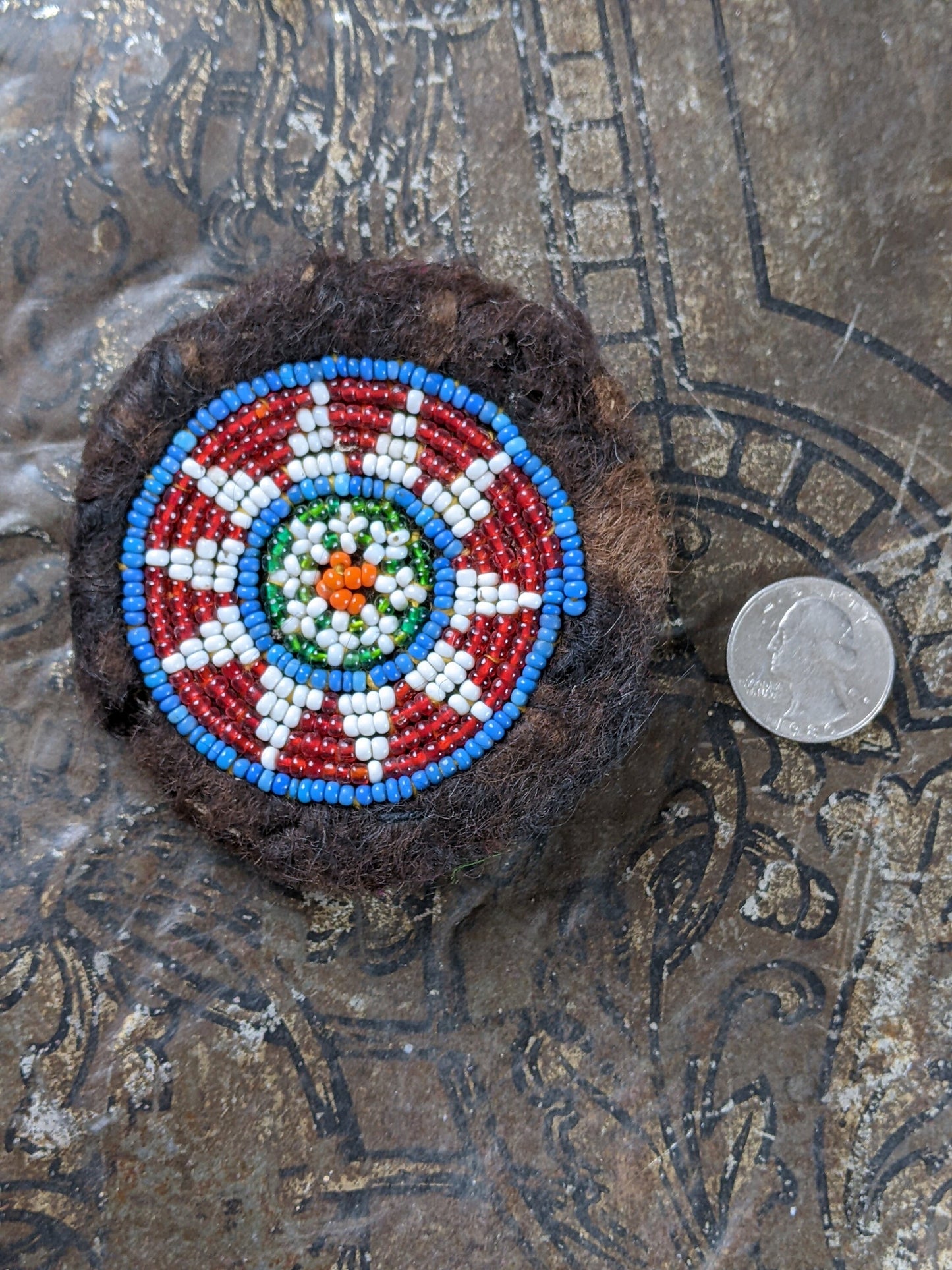 Beaded Tribal Patch Medallion Kuchi Gul Felted Animal Hair Base (#10126)