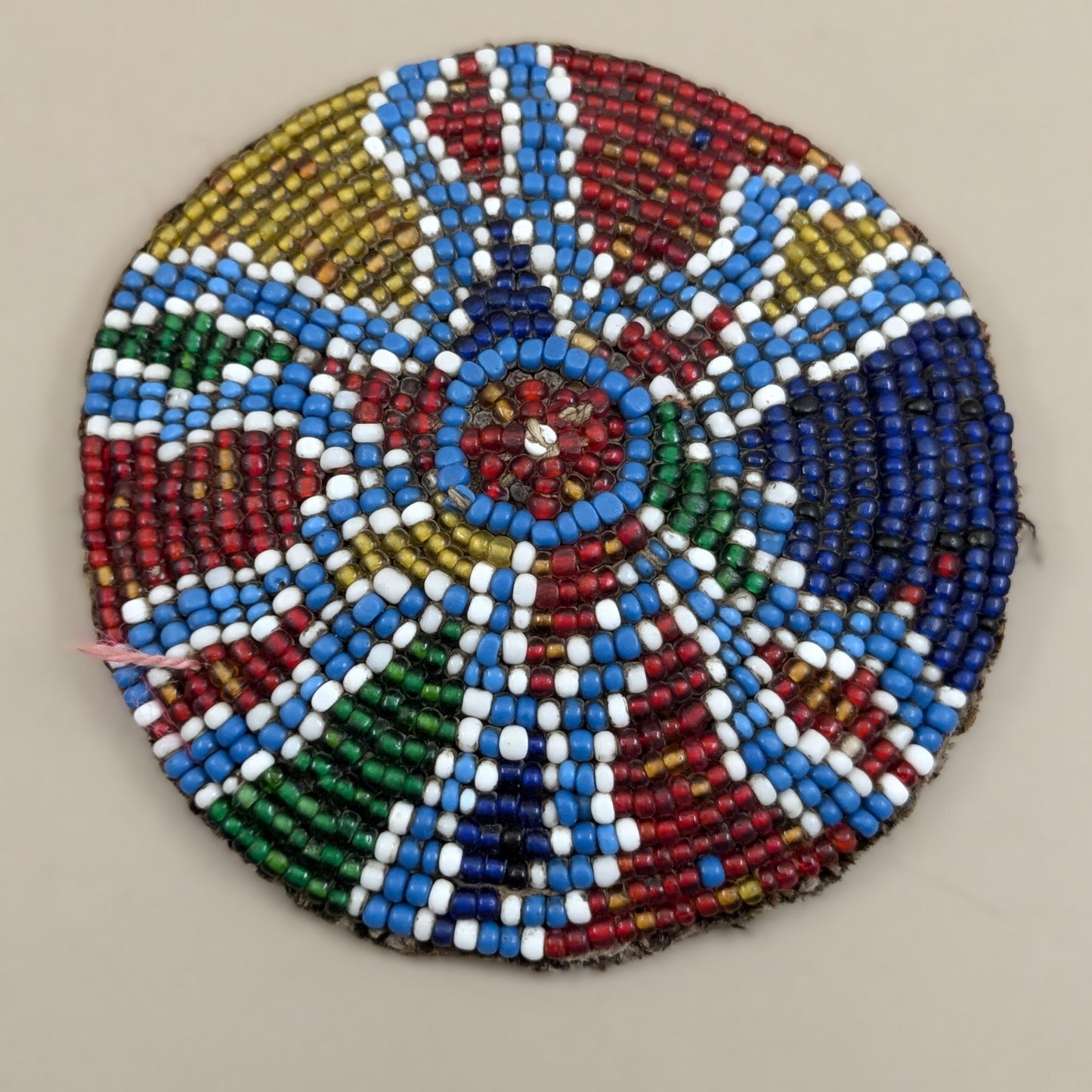 Vintage Balochi Tribal Beaded Patch Medallion Gul Flower 3.6" (16713)