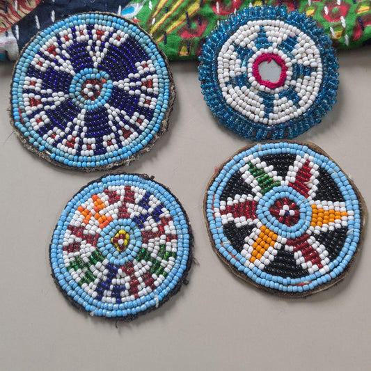 Vintage Beaded Patches Assortment 4 Kuchi Tribal Textile Gul 2 - 2.5" (17270)