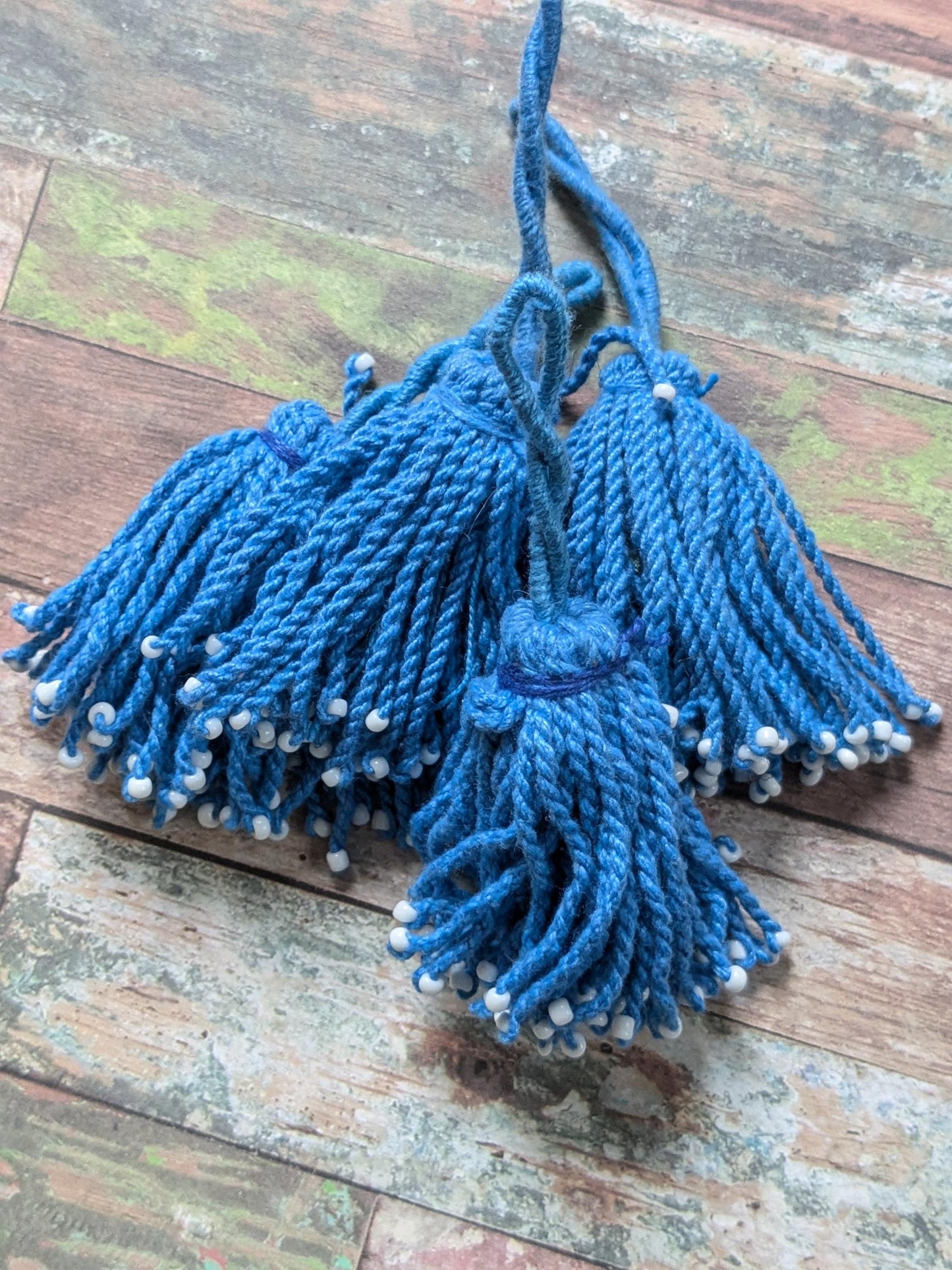 Medium Blue Tassel Central Asian Traditional Turkmen Textile Adornment (17085)