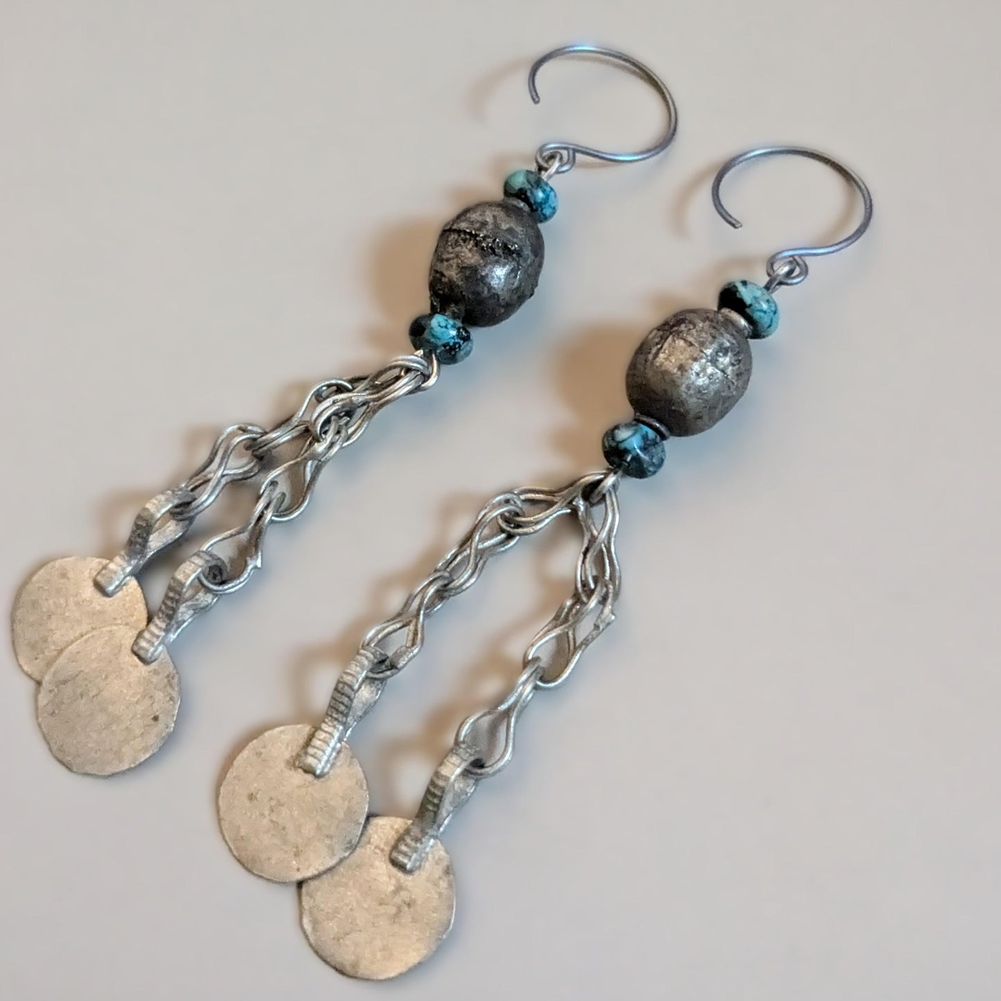 Boho Earrings Vintage Ethiopian Beads with Turquoise Jewelry (16801)