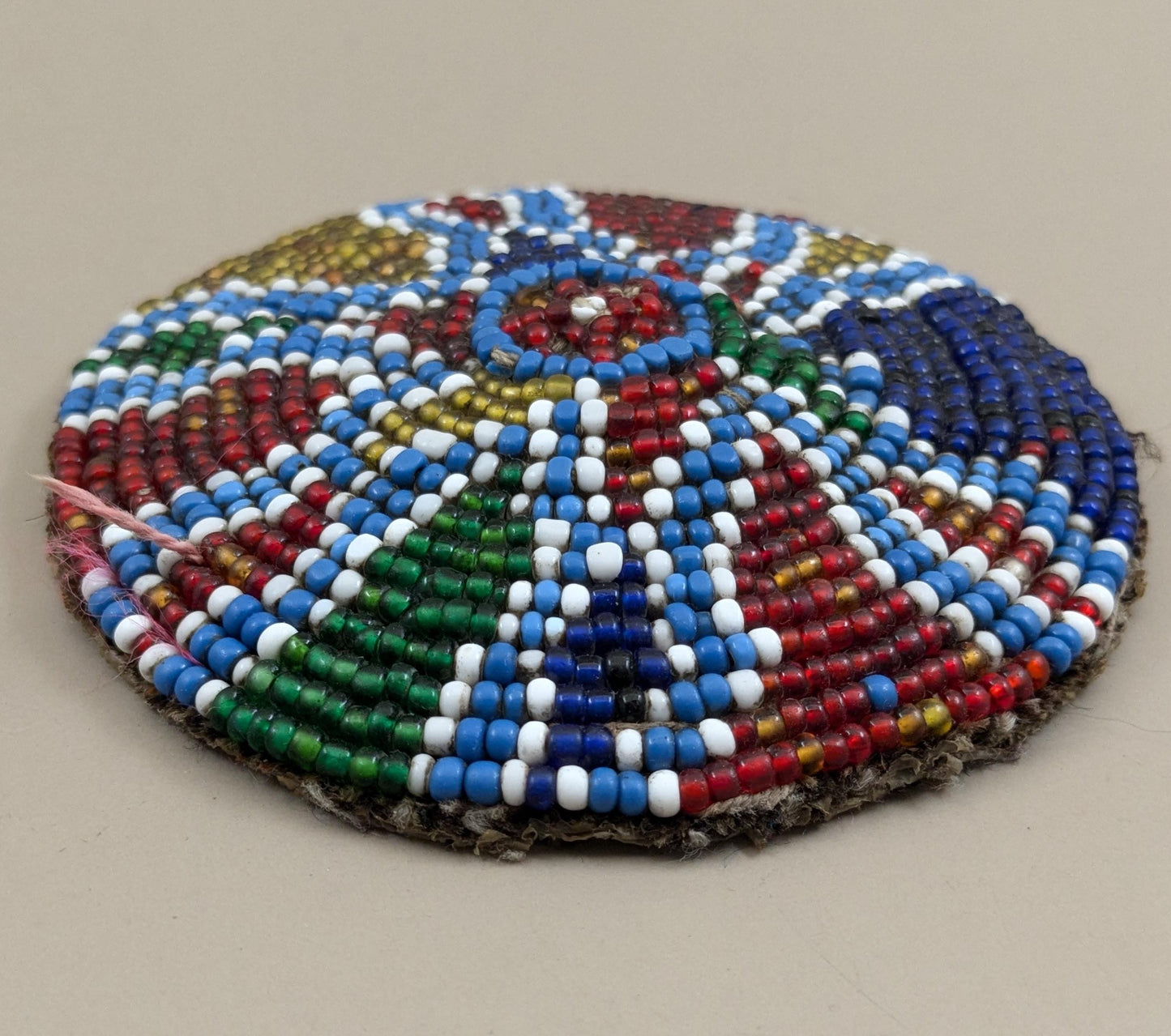 Vintage Balochi Tribal Beaded Patch Medallion Gul Flower 3.6" (16713)