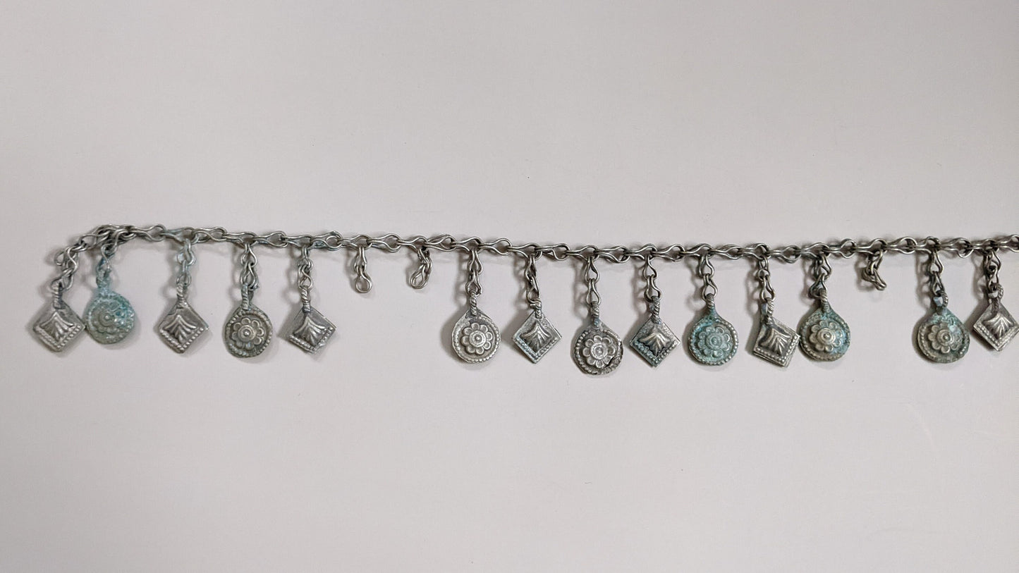 Vintage Kuchi Tribal Jewelry Chain 93" Some Verdigris and Misshapen Dangles (#14789)