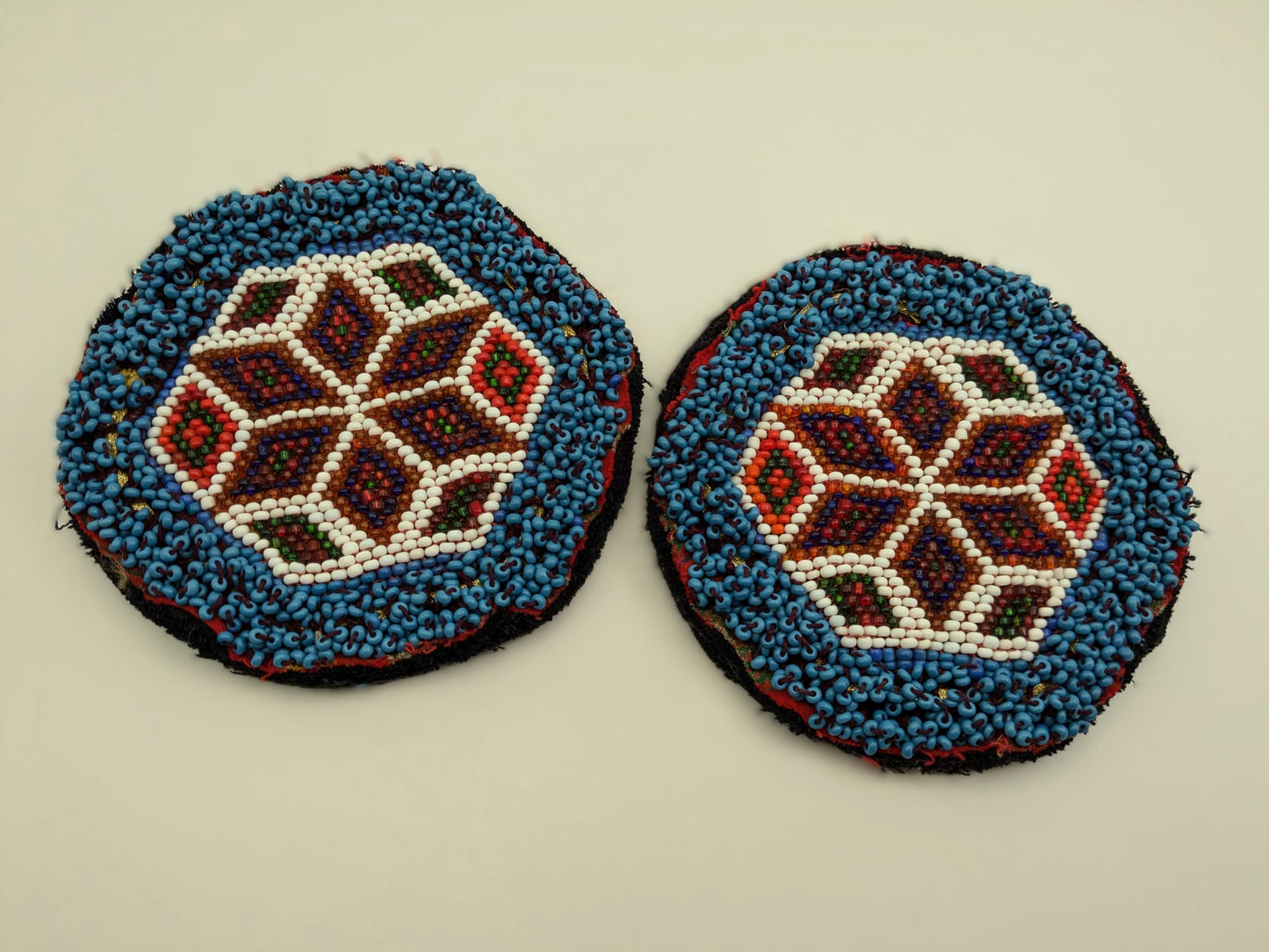 Vintage Kuchi Tribal Gul Flowers Beaded Patches Large Pair 4.5" (17142)