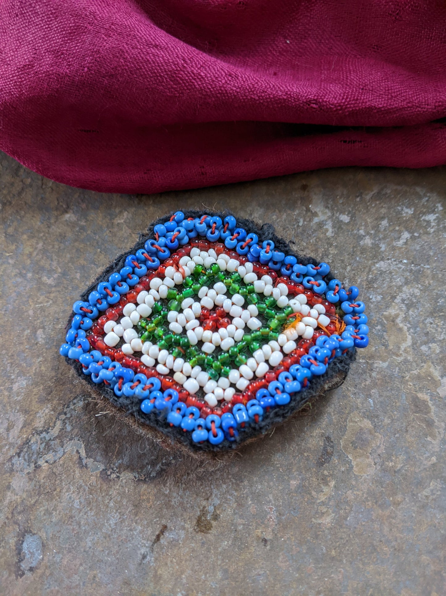 Small Vintage Kuchi Beaded Patch Felted Animal Hair Evil Eye Talisman (#10117)