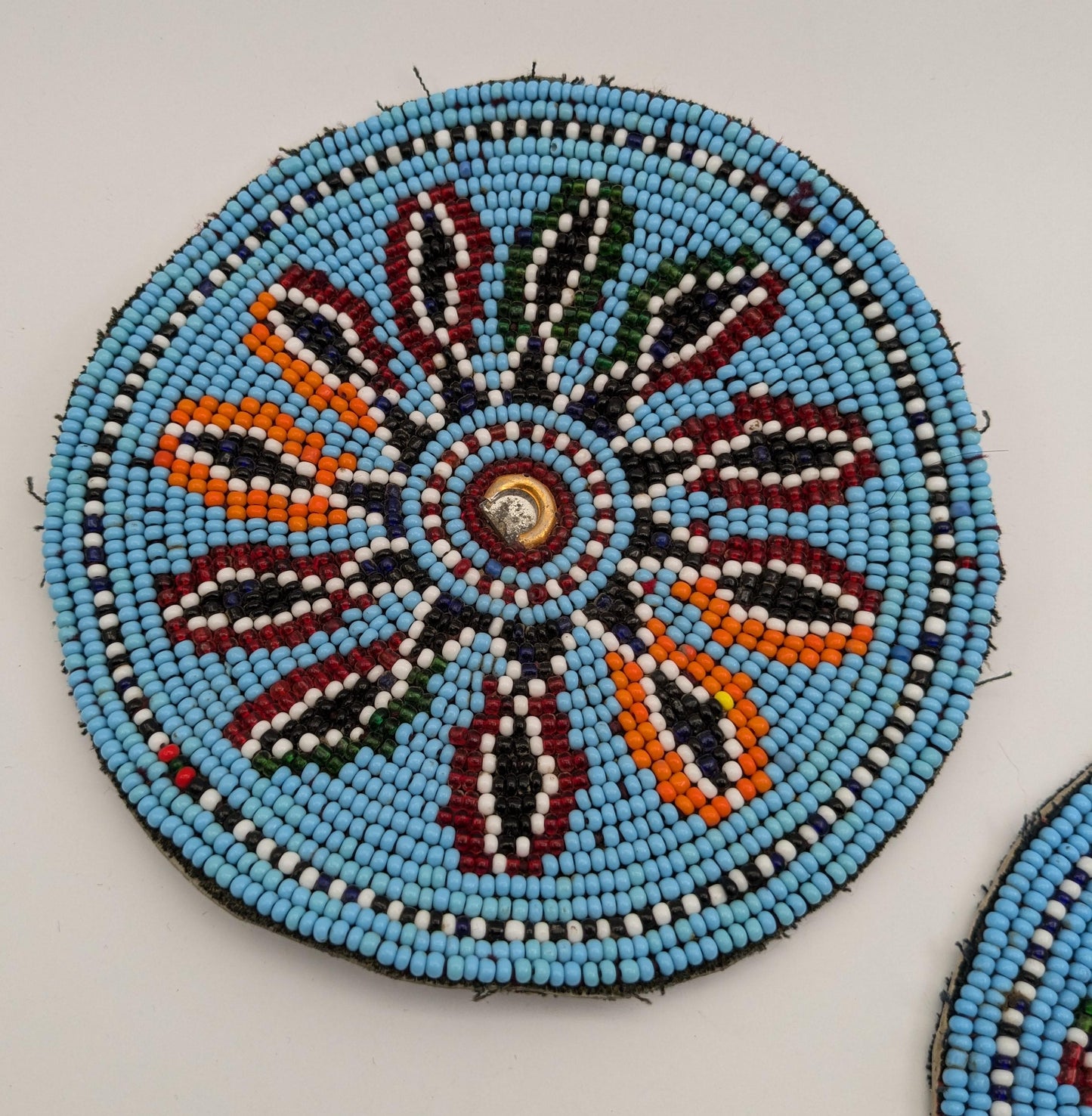 Vintage LARGE Beaded Baloch Light Blue Tribal Flower Patches 5.5" (17143)