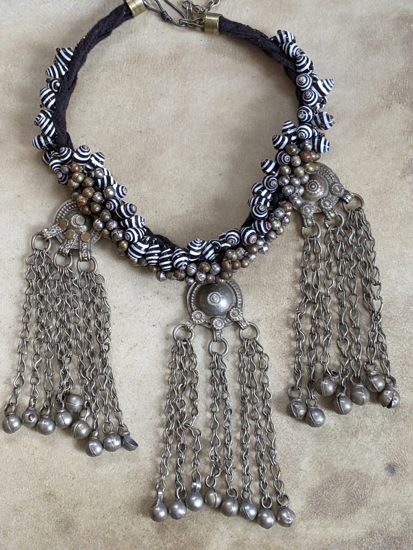 Sculptural Choker Zebra Shells Kuchi Baubles Waziri Tribal Pendants Assemblage Jewelry (16003)