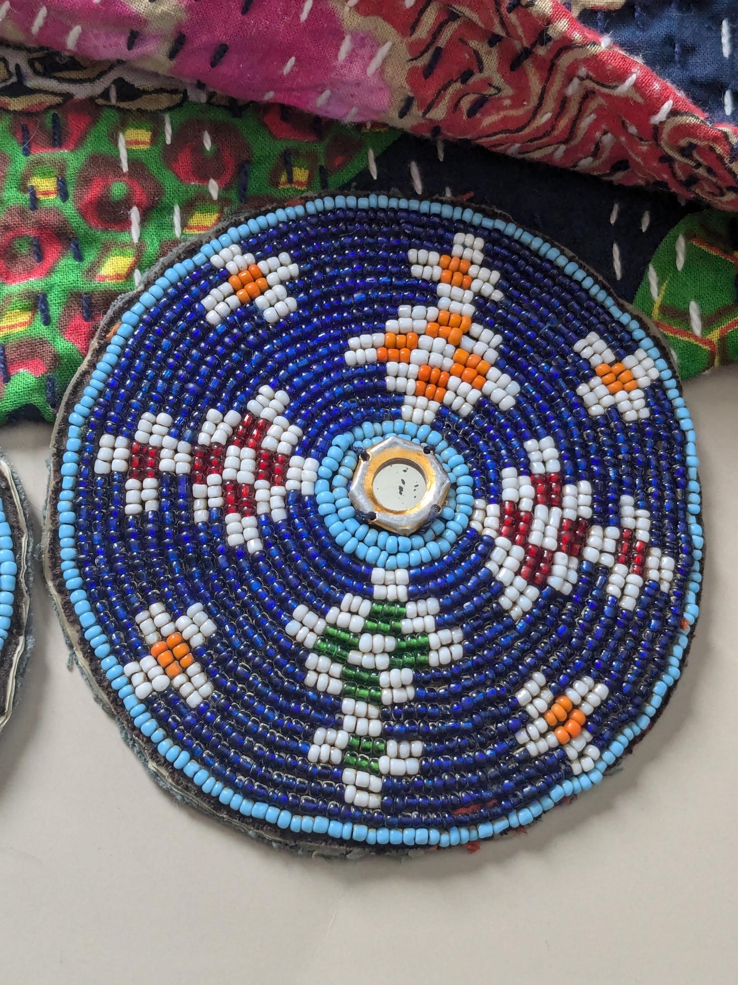 Vintage Balochi Tribal Beaded Patches Matching Pair 3.5" Wide (17274)