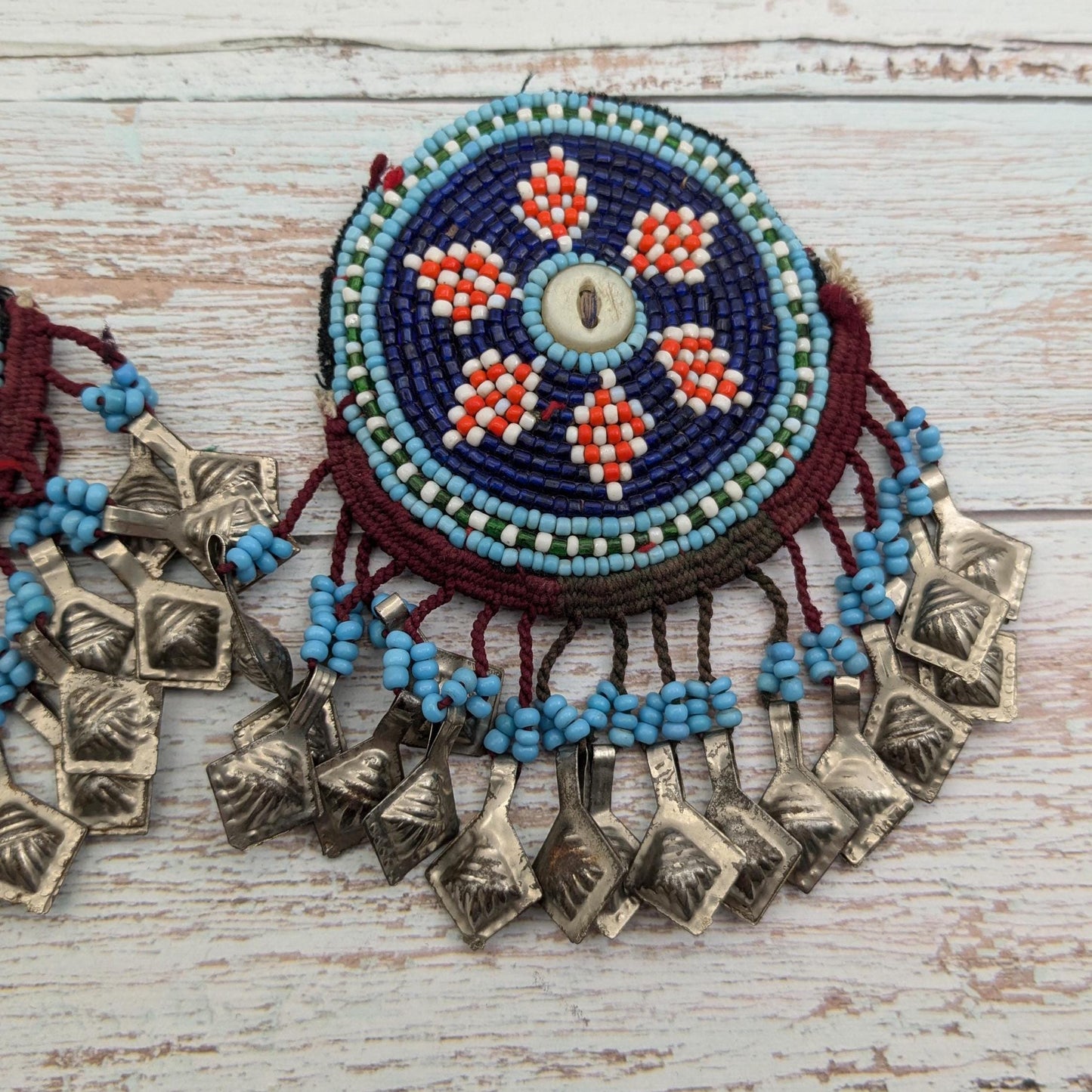 Unique Vintage Kuchi Beaded Gul Patches Jingling Accents Unique Pair (17152)