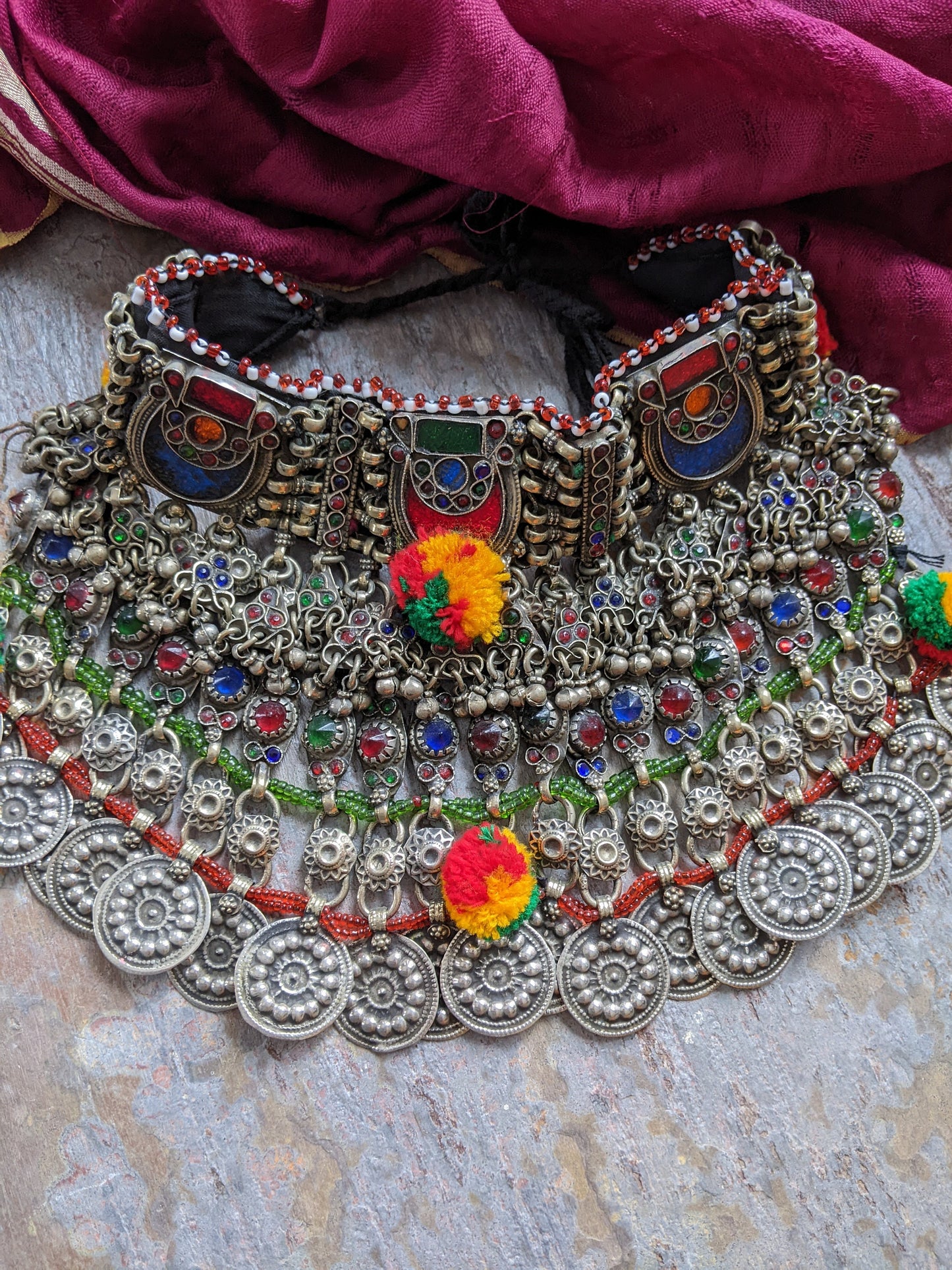 Vintage Kuchi Bib Choker Authentic Tribal Adornment Heavy Jewelry (#10145)