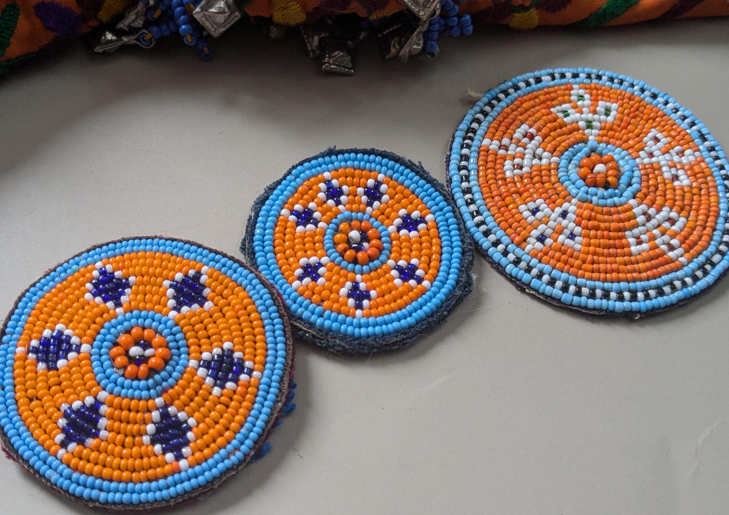 Vintage Beaded Tribal Gul Patches Kuchi Kochi Gul Orange(17262)