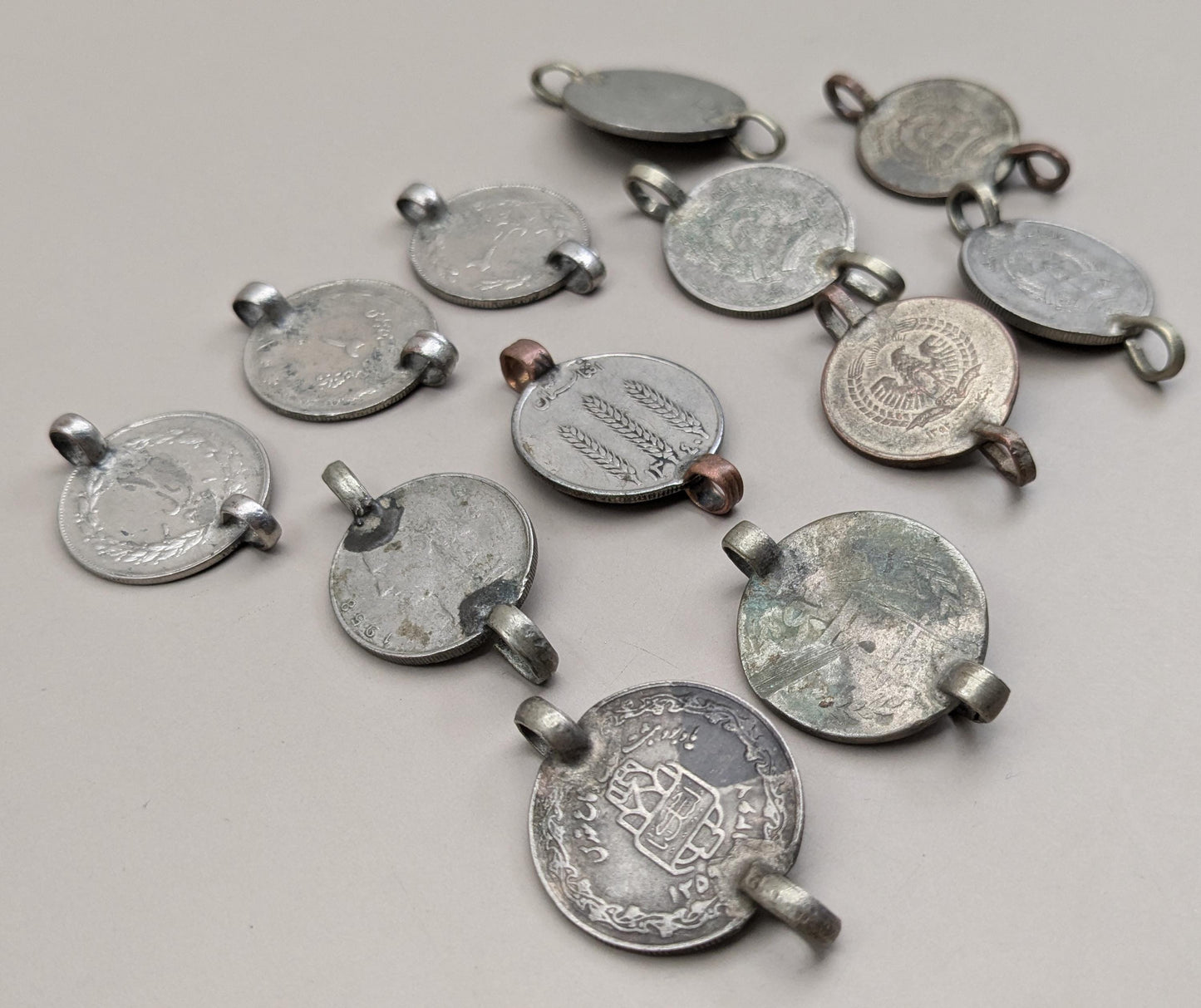 Vintage Kuchi Tribal Coins with 2 Loops Double Bail DIY Jewelry Supplies 12 Pieces (17028)